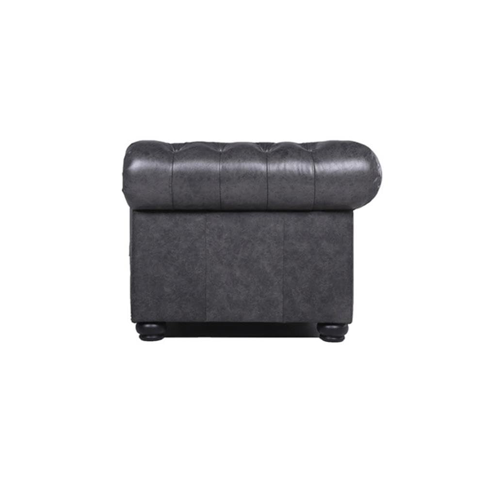 Home Square 2-Piece Gray Leather Chesterfield Accent Chair and Sofa Set - Perfect for Living Room, Office, or Study Decor