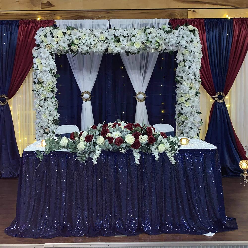 6ft x 30in Deep Blue Sequin Table Skirt - Sparkly Draped Table Cover for Birthday Parties, Baby Showers, Weddings & Events | Perfect for Dessert Tables, Cake Tables & Exhibition Receptions