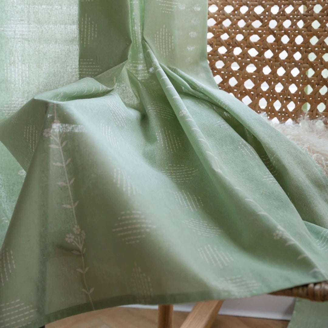 Boho Botanical Geometric Semi-Sheer Custom Curtains for Living Room & Bedroom - Light Filtering Window Drapes with Nature-Inspired Design