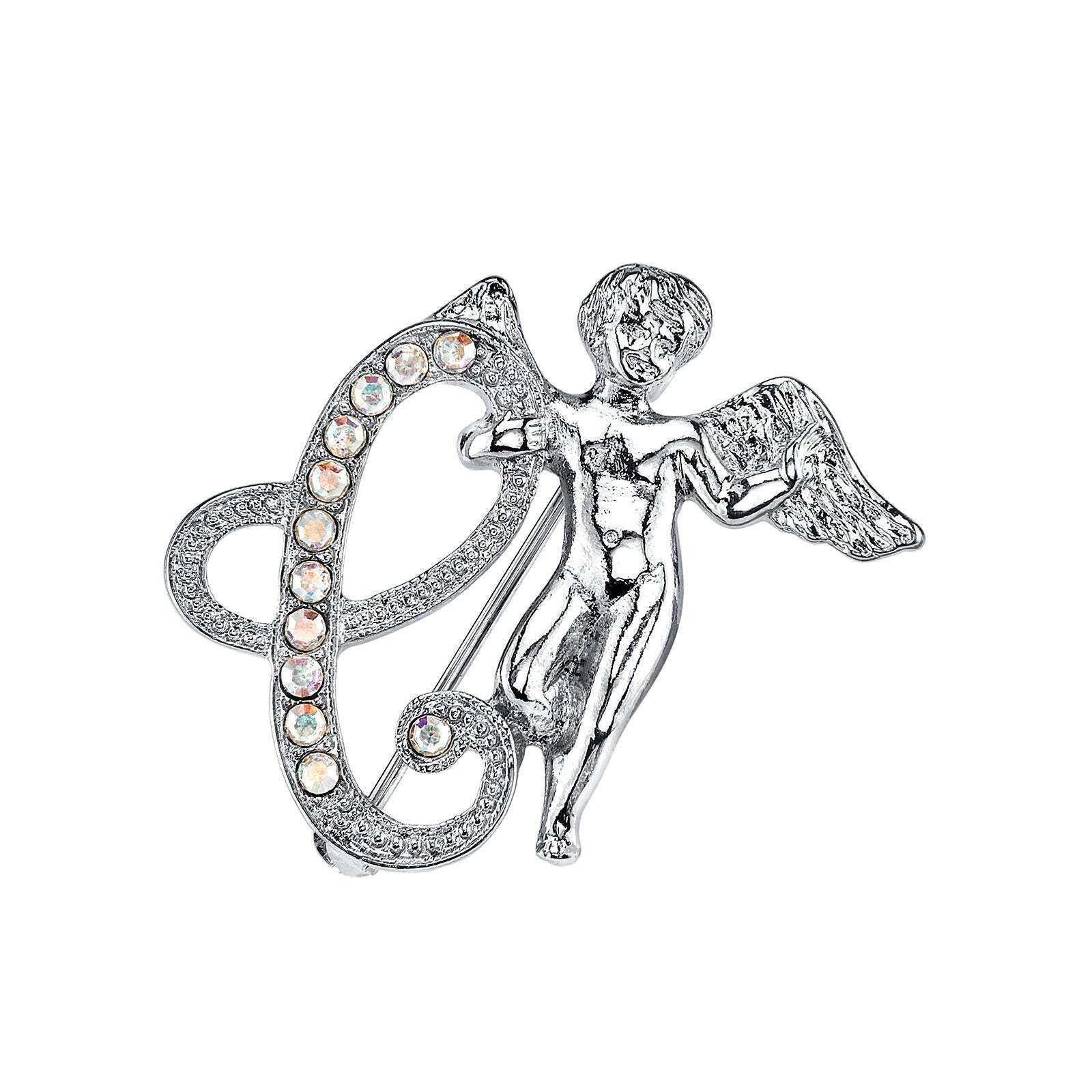 1928 Jewelry Aurore Boreale Crystal Angel Initial Pin - Elegant Personalized Initial Brooch for Women, Gift for Her, Perfect for Weddings, Anniversaries & Special Occasions