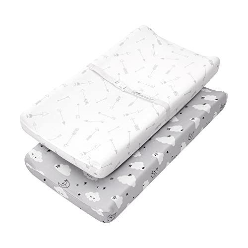 TILLYOU Ultra Soft Jersey Knit Changing Pad Cover Set - 2-Pack Unisex Diaper Changing Table Sheets for Baby Boys & Girls, Fits 32