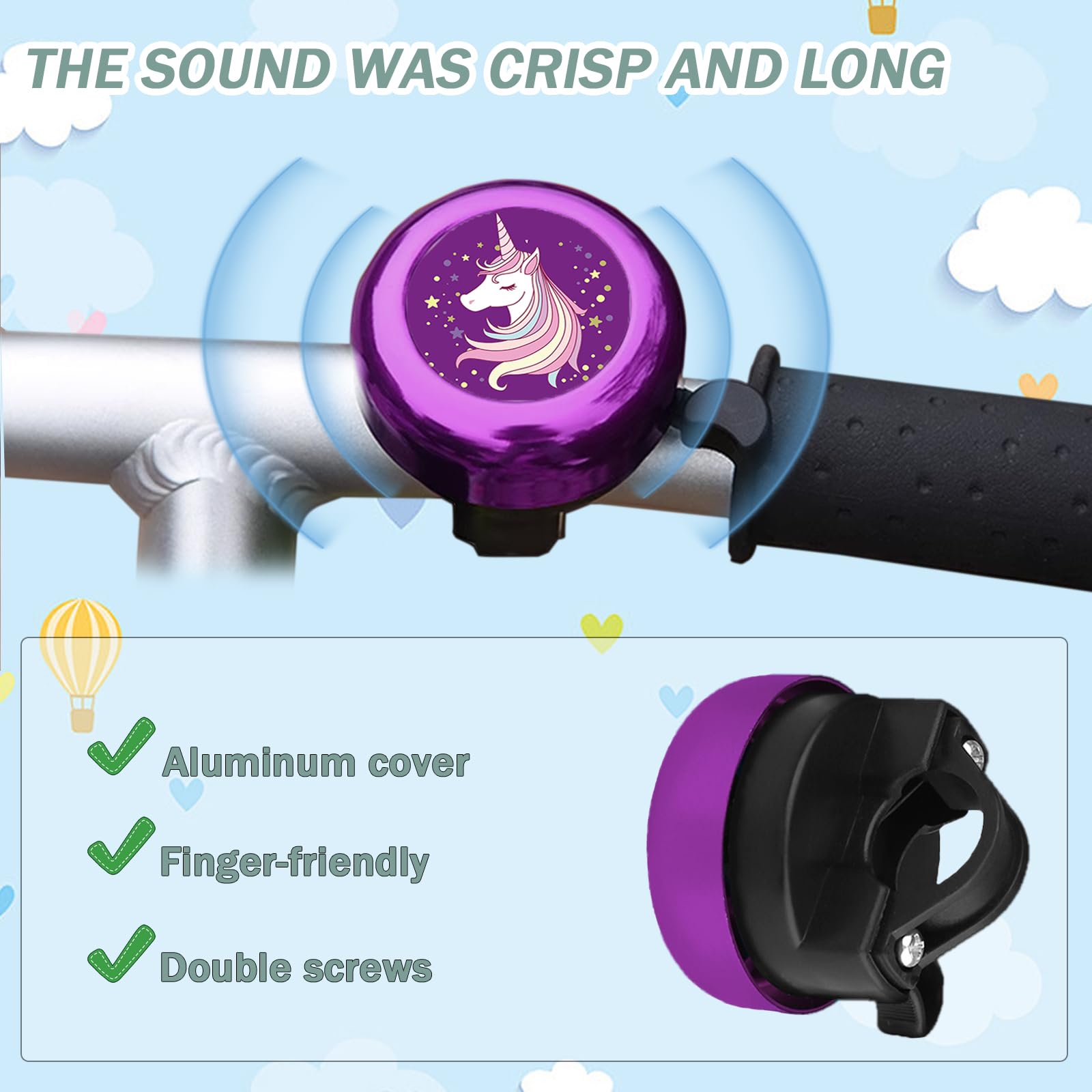 Kids Bike Bell with 2 Streamers - Cute Bicycle Accessories for Boys & Girls | Perfect for Birthday Gifts & Cycling Safety