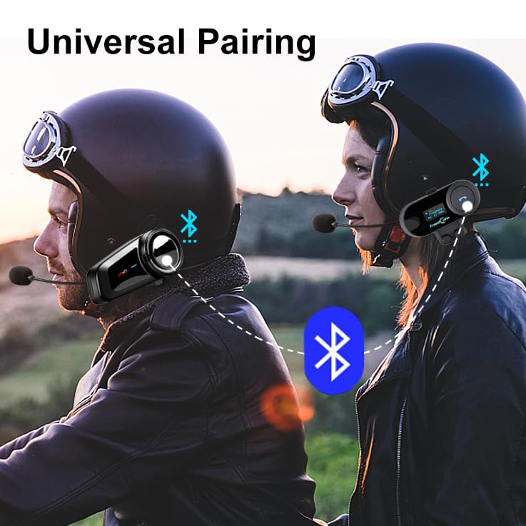 FreedConn 2-Pack TCOM-SC Motorcycle Bluetooth Intercom Headset - Universal Helmet Communication System for 2-3 Riders with Music Sharing, LCD Display, FM Radio, GPS & Waterproof - Perfect for Group Riding, Road Trips & Adventure Motorcycling