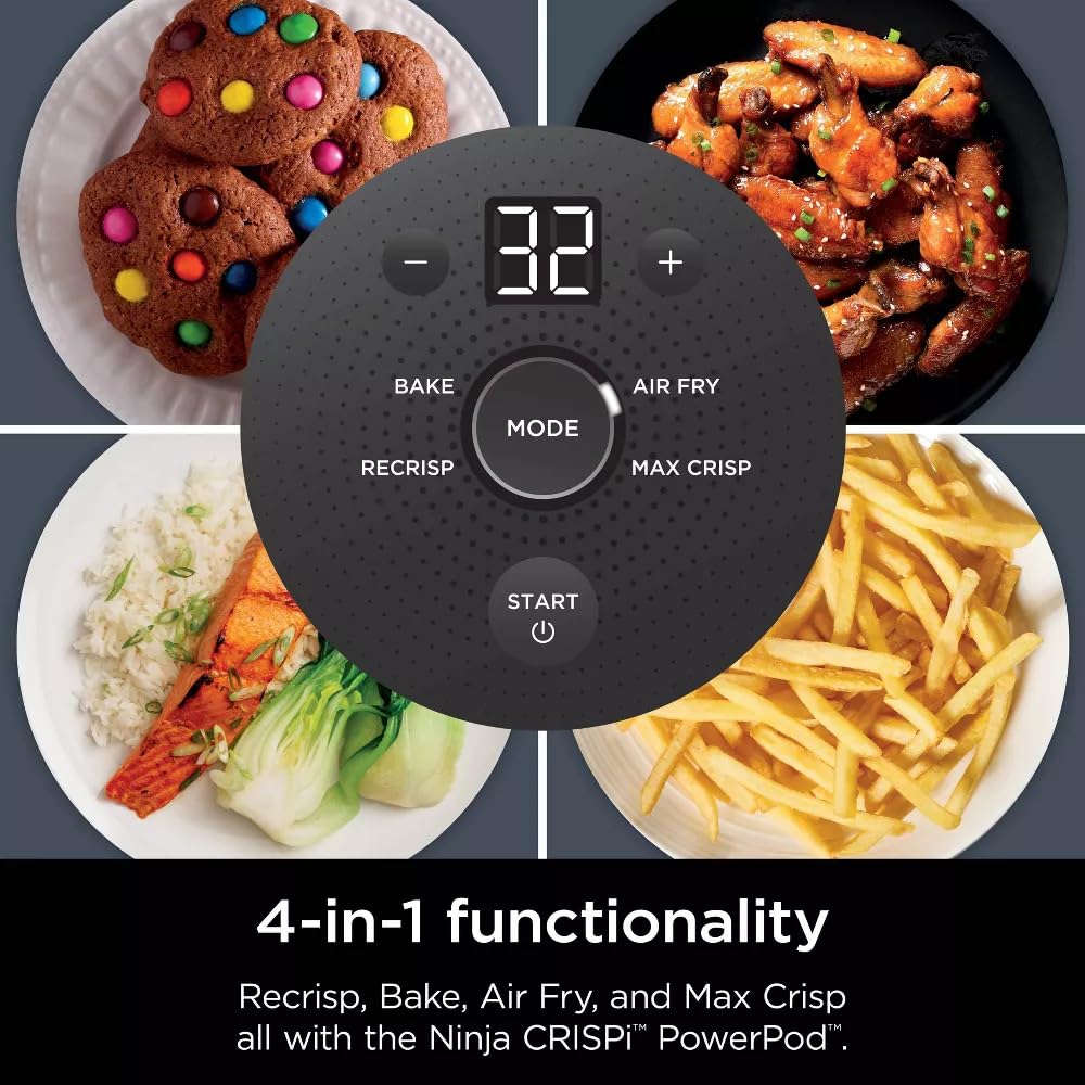 Ninja Crisp FN101GY 4-Qt 1750W Electric Air Fryer & Portable Cooking System - Microwave, Freezer & Dishwasher Safe Glass Containers - Bake, Roast & Reheat - Includes 6-Cup Glass Containers with Lids (Grey) - Perfect for Small Kitchens, Dorms & Quick Healthy Meals