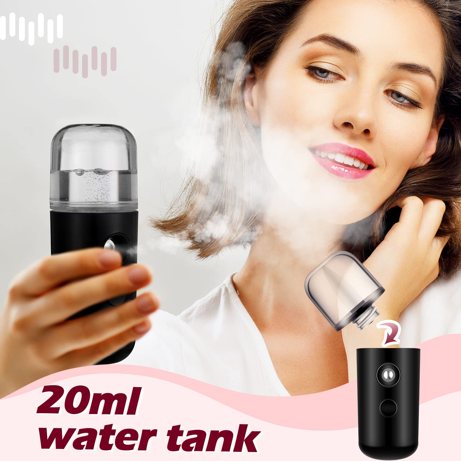 Honoson 3-Piece Nano Mister & Mini USB Lash Fan Dryer Set for Eyelash Extensions - 20ml Portable Facial Steamer with Handheld Mirror (Black) - Perfect for Lash Artists, Salon Professionals & At-Home Beauty Treatments
