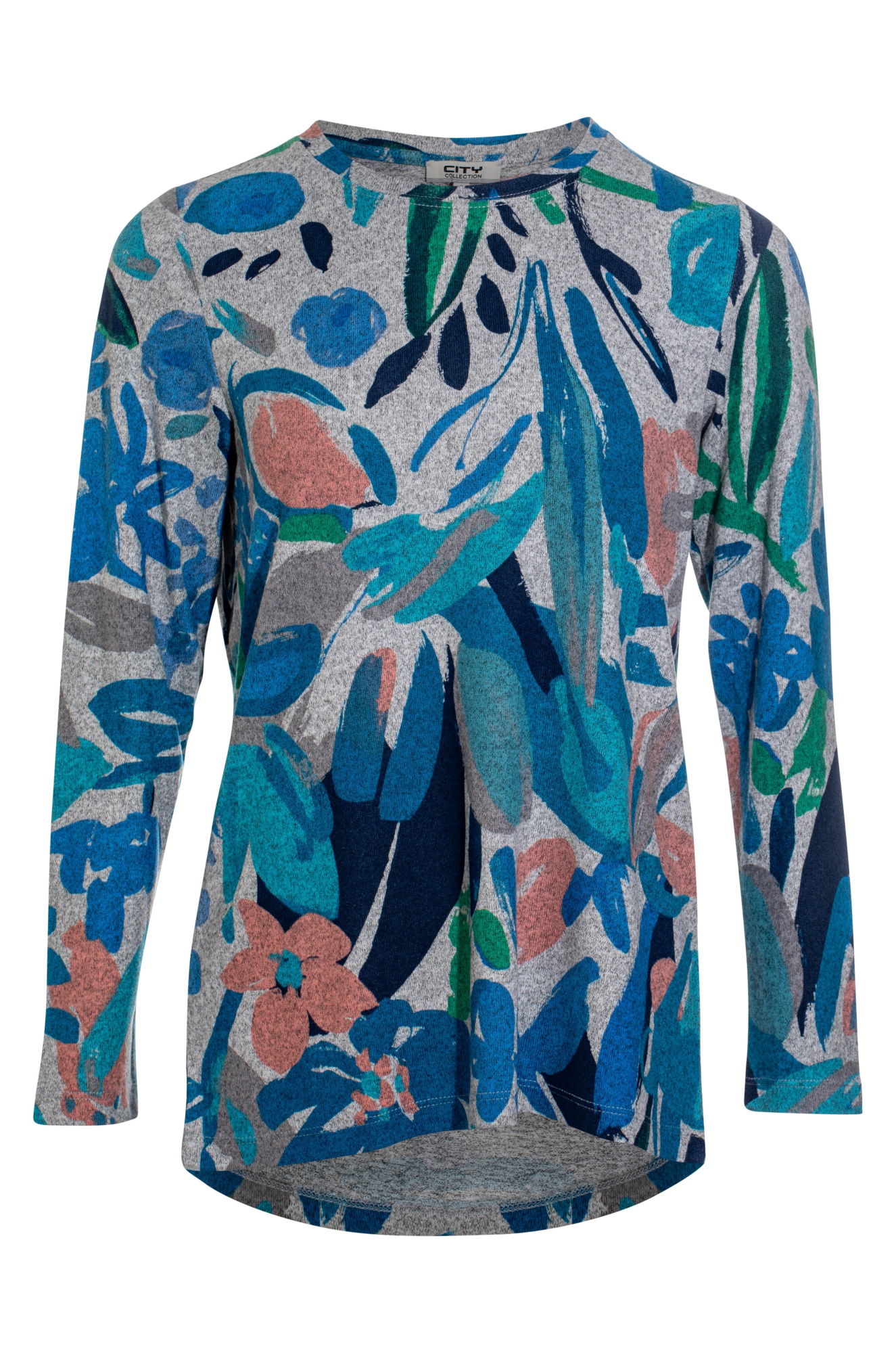 Printed Warm Touch Tunic | Multi Blues Garden Floral Pattern | 7912BR | Perfect for Casual Wear, Office Outfits & Spring Fashion