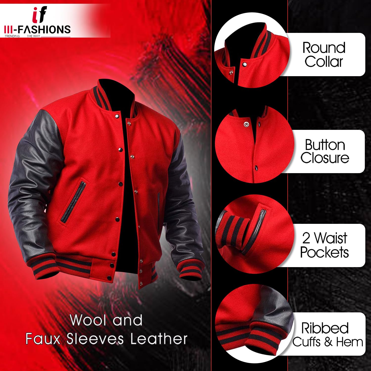 Men's Varsity Baseball Jacket - College Letterman Style with Faux Leather Sleeves | High School & University Sports Coat for Baseball, Football, Basketball Games & Casual Wear