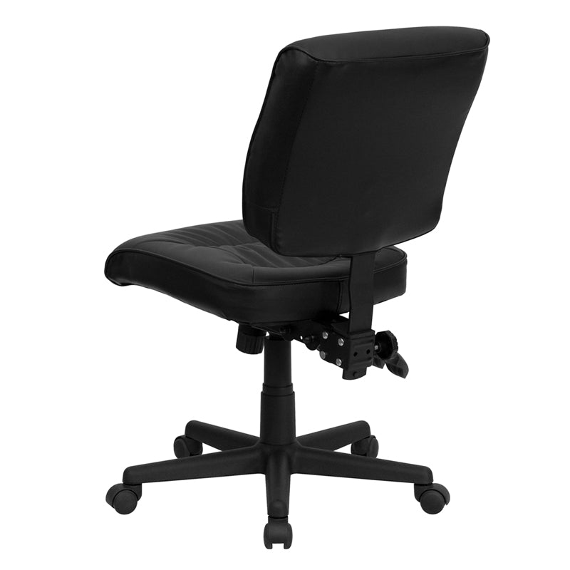 FLASH Cole Mid Back Black LeatherSoft Multifunction Swivel Ergonomic Office Chair - Adjustable Height & Lumbar Support for Home Office, Gaming & Workspace Comfort