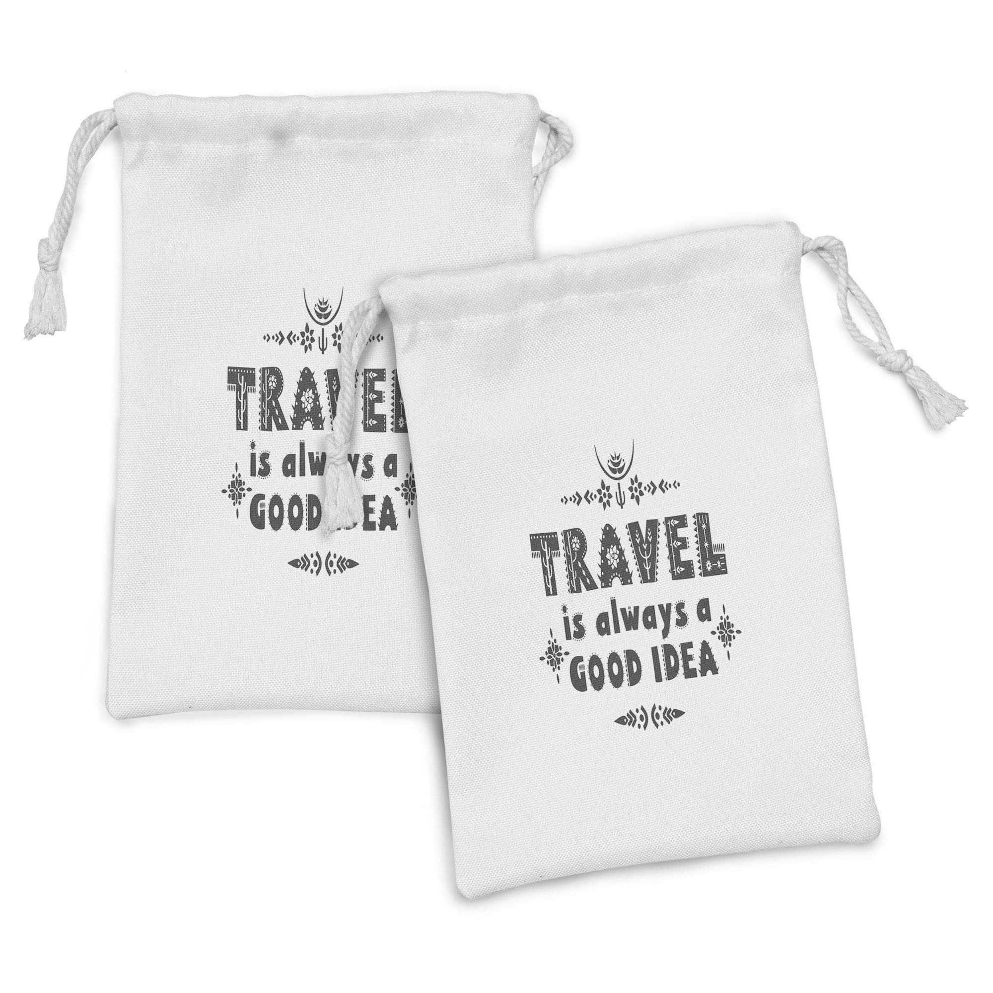 Ambesonne Travel-Themed Fabric Pouch Set of 2 - Dark Taupe Drawstring Bags (9