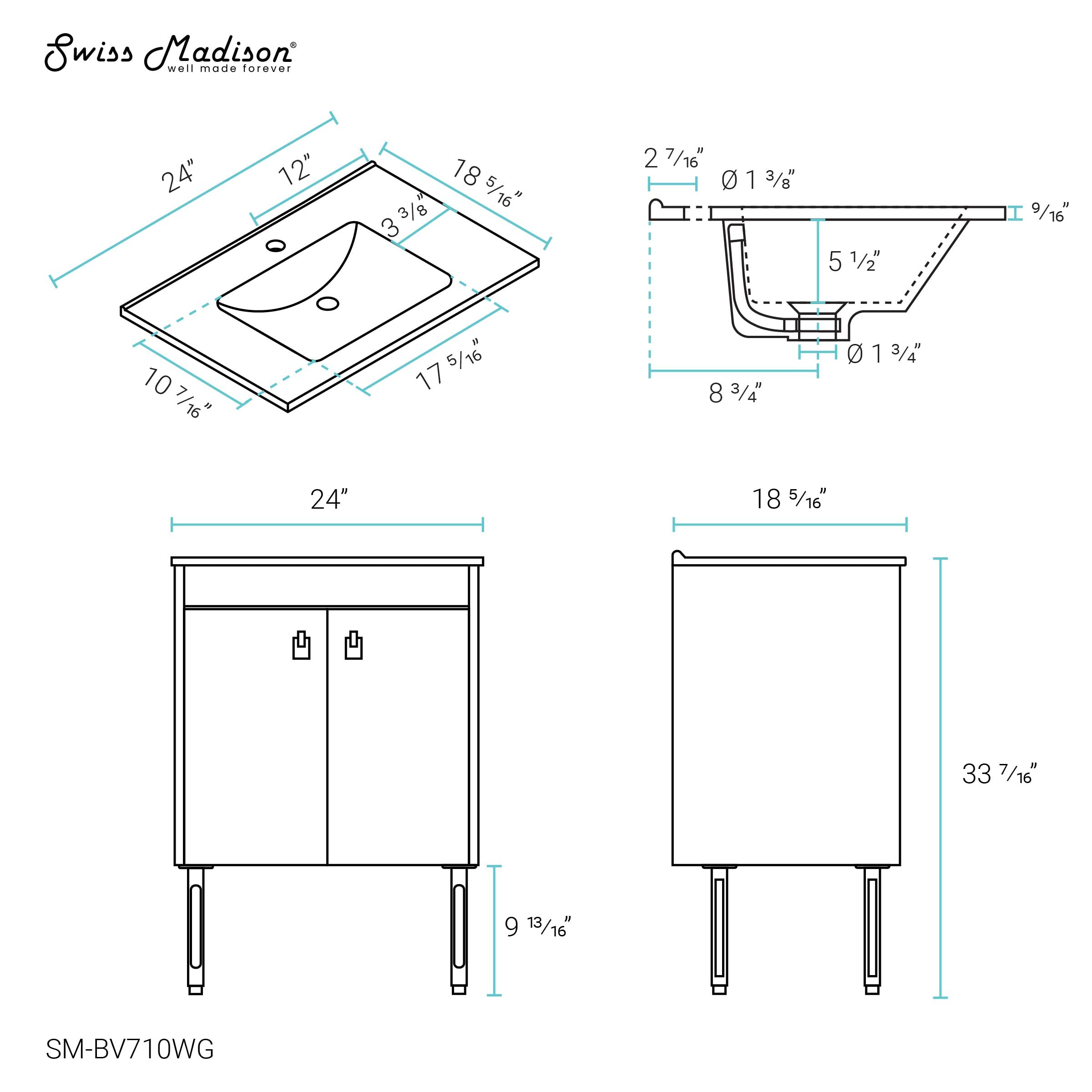 Swiss Madison Lumiere 24 Inch Modern Bathroom Vanity Set with White and Gold Finish - Perfect for Master Bath, Guest Bath & Small Space Remodeling