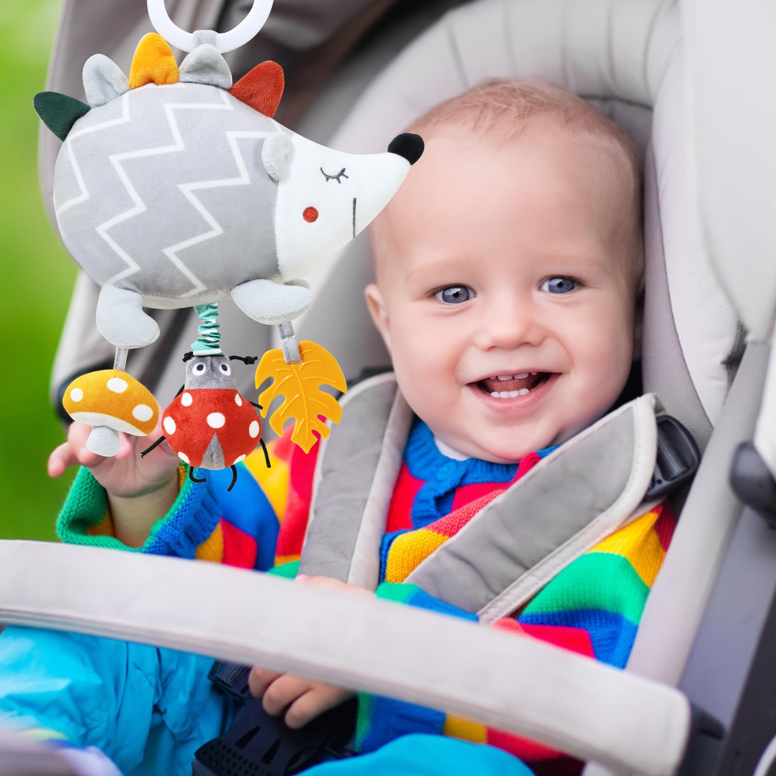 Soft Musical Hedgehog Baby Car Seat & Stroller Toy - Sensory Developmental Learning Toy with Teether for Newborns 0-12 Months | Perfect for Crib, Stroller & Travel | Infant Toys for Boys & Girls