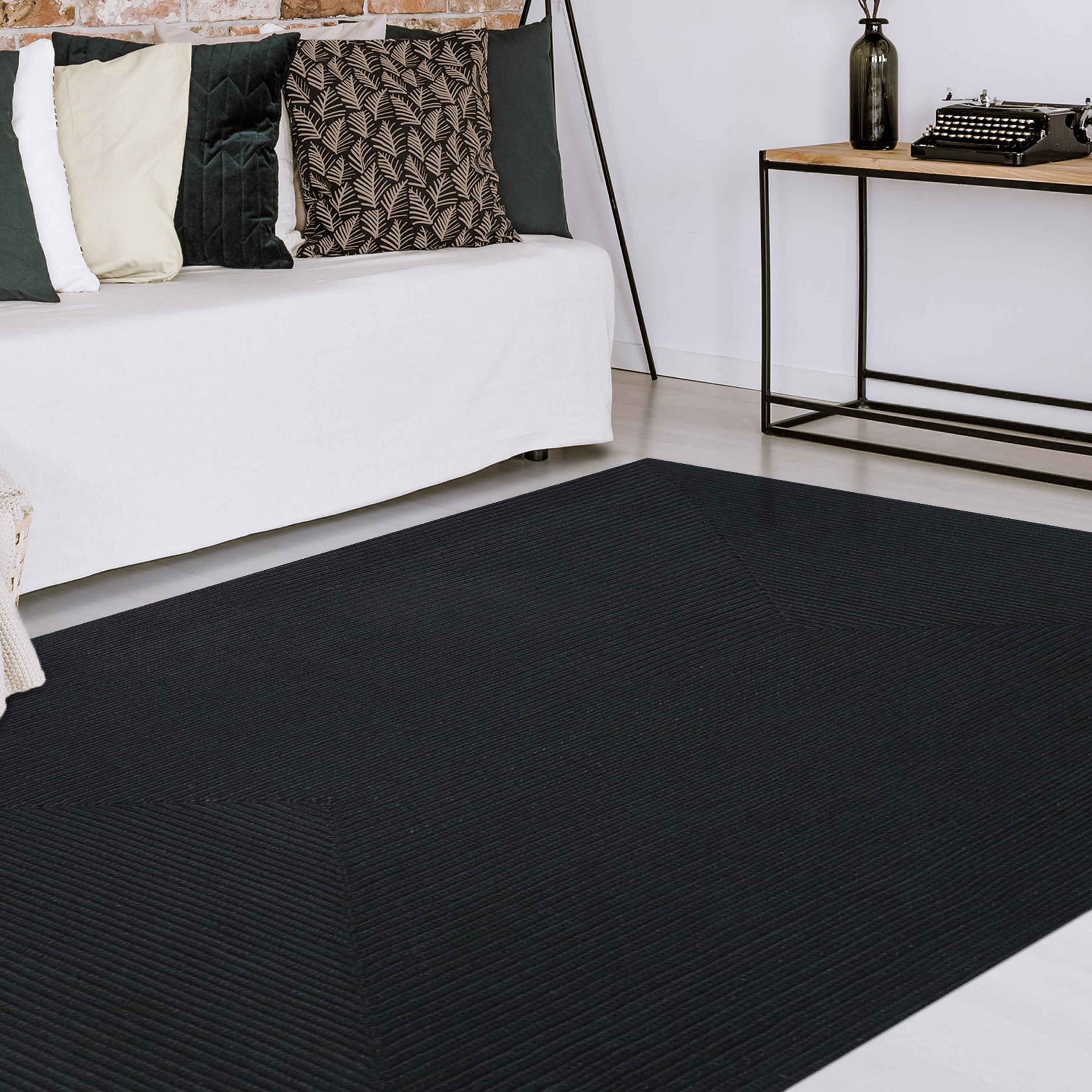 Bohemian Rectangle Braided Area Rug - Non-Slip Indoor Outdoor Rug for Living Room, Bedroom, Patio - Soft Woven Jute Natural Fiber Floor Mat for Home Decor