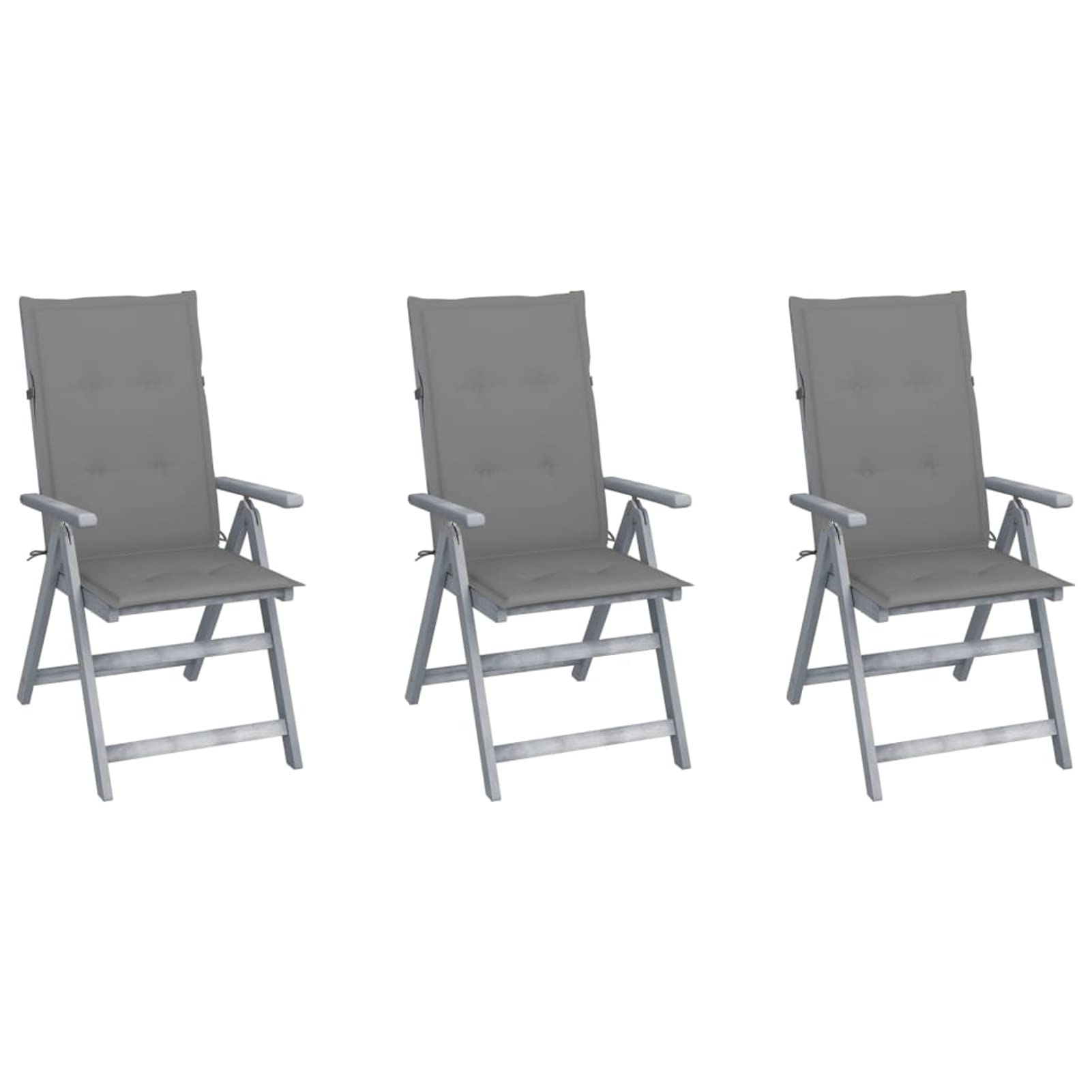 Acacia Wood Folding Garden Chair with Gray Cushion - 3-Piece Adjustable Reclining Patio Set for Backyard, Poolside & Outdoor Relaxation (22