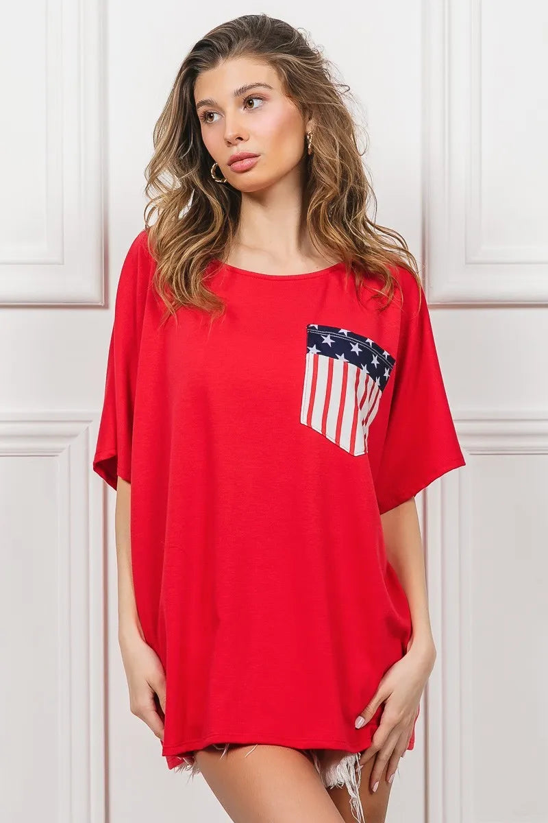 BiBi French Terry Women's Top with Front Pocket & Dolman Sleeves - Casual Loungewear for Home & Street Style