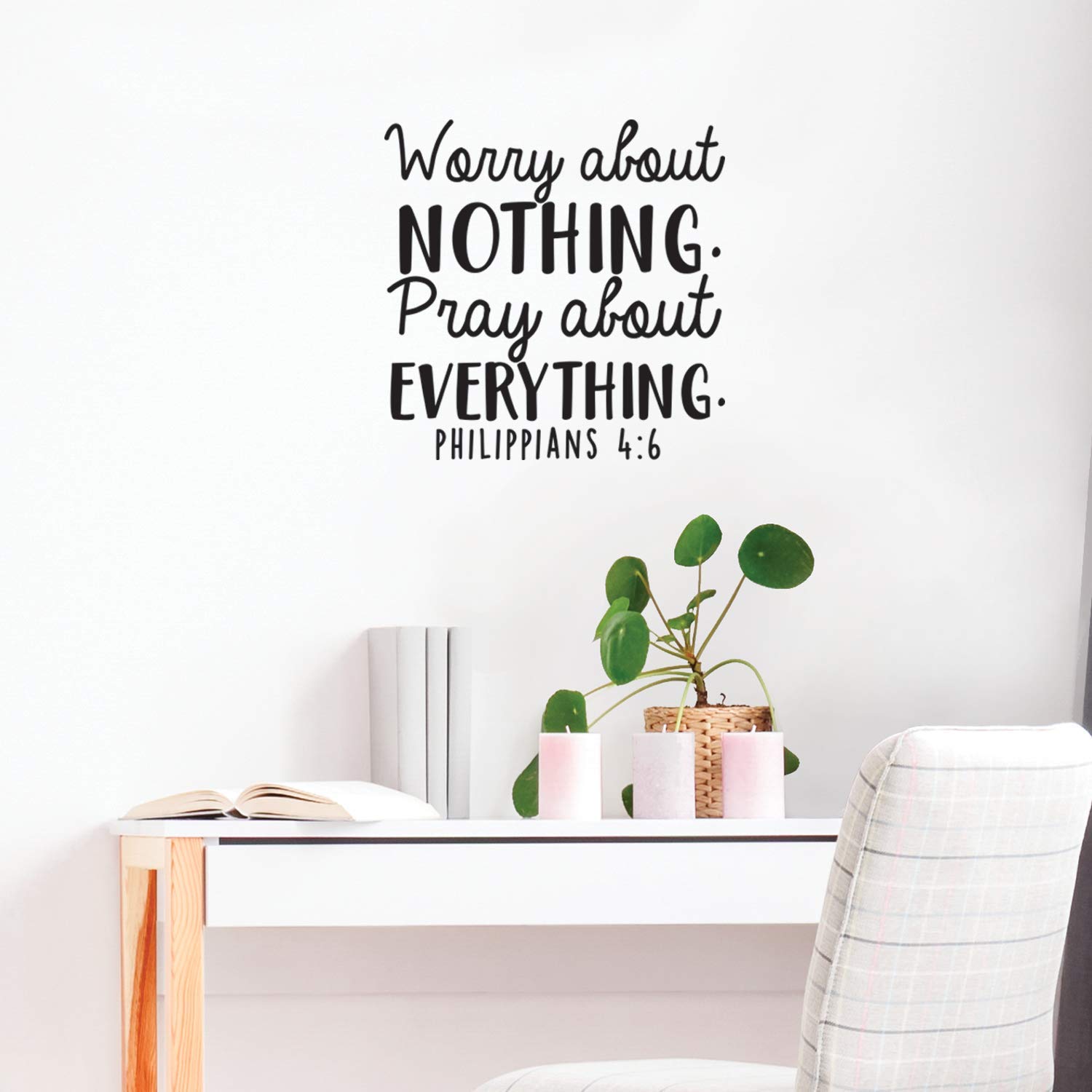 Vinyl Wall Art Decal - 'Worry About Nothing Pray About Everything' Bible Verse Quote - 17x17 Inch Inspirational Religious Home Decor for Bedroom, Office & Church - Black Removable Sticker - Perfect for Faith-Based Spaces, Meditation Rooms & Gift Giving