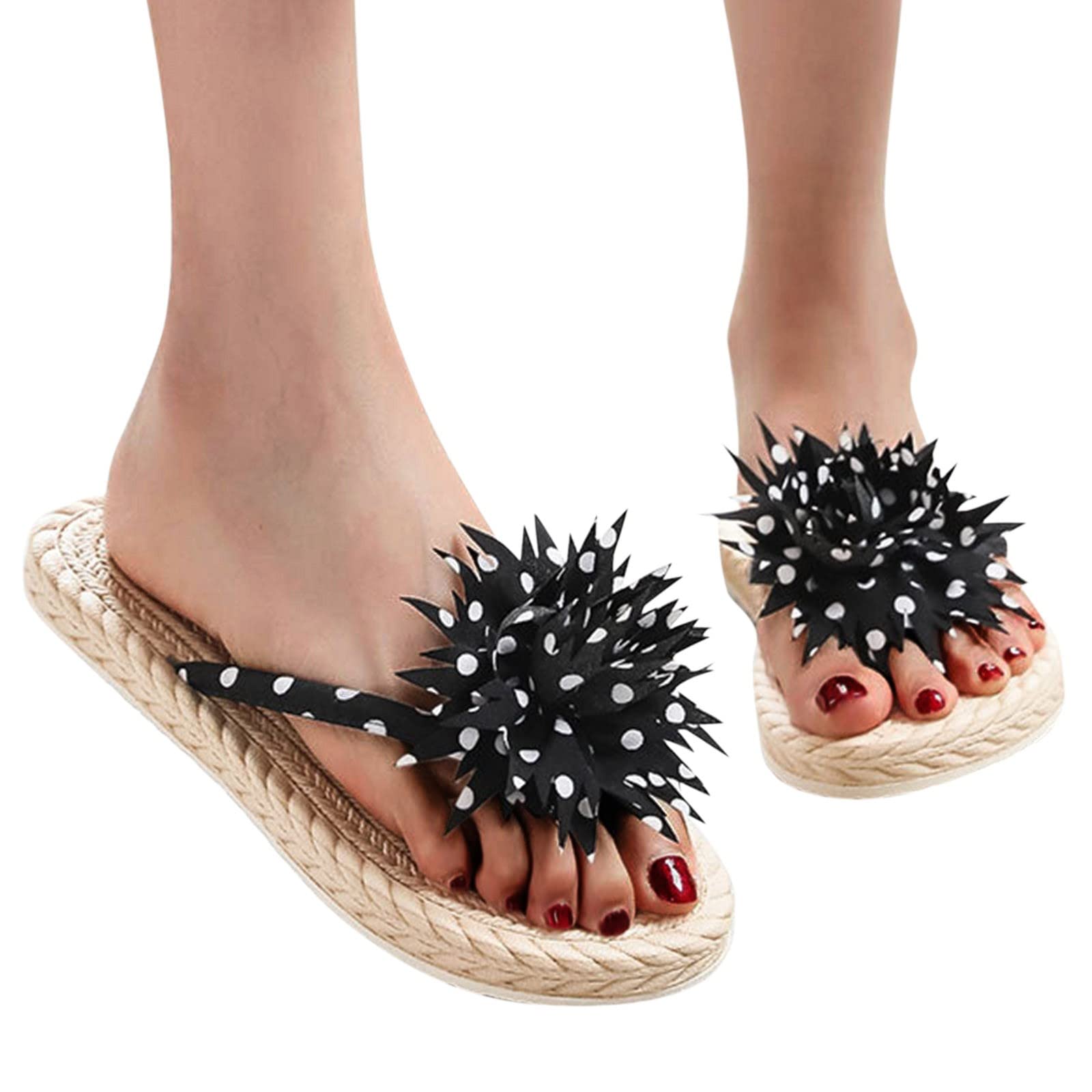Women's Non-Slip Casual Flip Flop Sandals with Arch Support - Comfortable Flower Polka Dot Thong Sandals for Spring & Summer - Perfect for Beach, Pool, and Everyday Wear