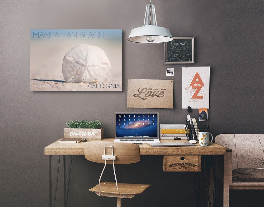 Lantern Press Manhattan Beach California Sand Dollar Wall Art - 24x36 Wrapped Canvas Print - Coastal Home Decor for Living Room, Bedroom & Office