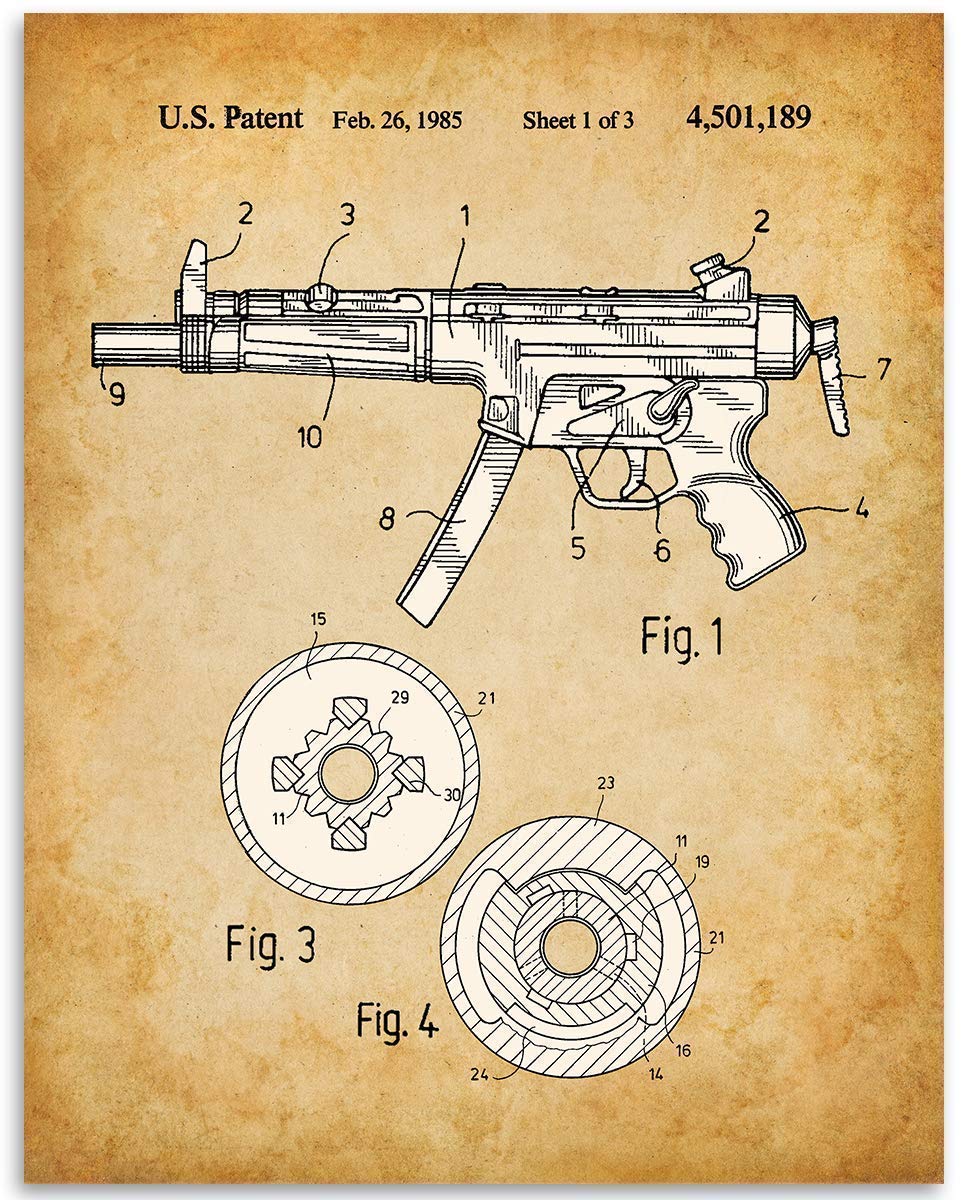 Vintage AGK MP5 Machine Gun Patent Print - Military Weapon Design Wall Art Poster 11x14 Unframed - Perfect for Man Cave, Office Decor & Gun Enthusiasts | Military Memorabilia, Shooting Range Display, Collector's Gift