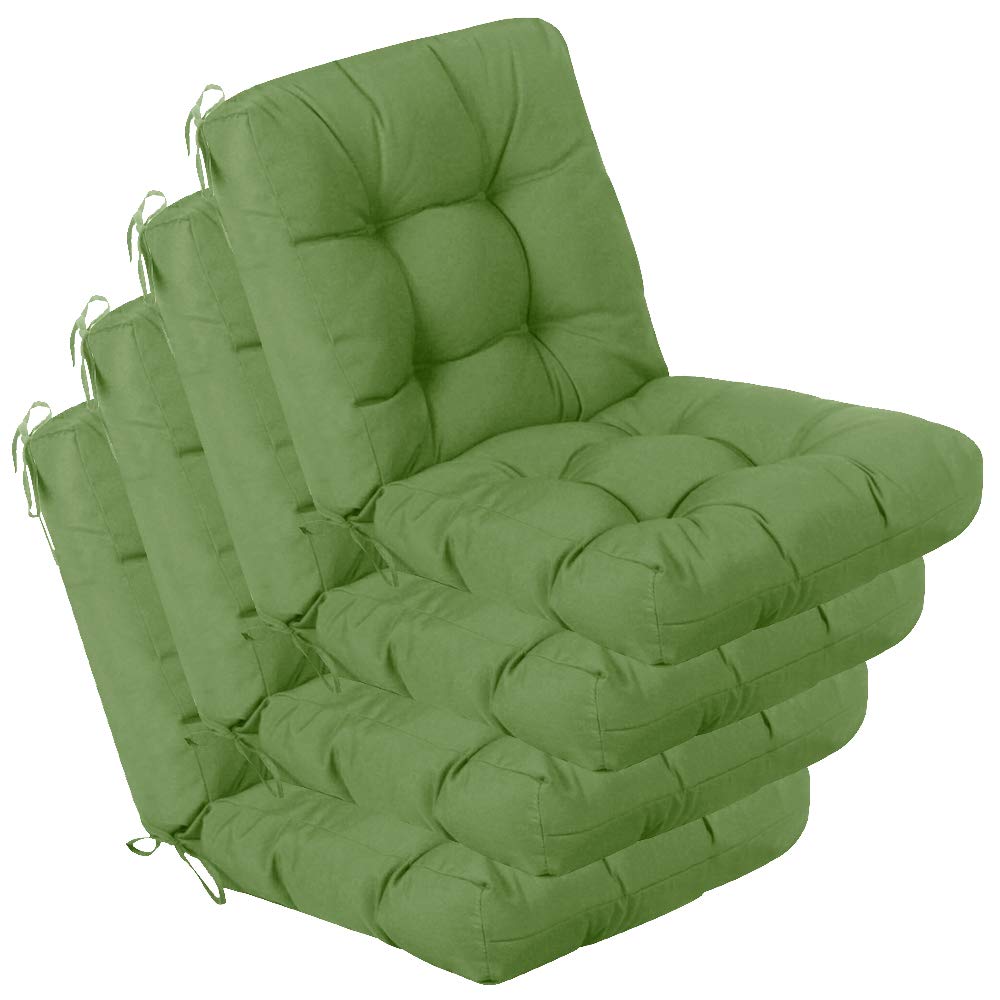QILLOWAY Outdoor Chair Cushions - 4 Pack Tufted Seat & Back Cushions for Patio Furniture, Spring Summer Garden Decor (Dark Green) - Perfect for Lawn Chairs, Porch Swings & Poolside Lounging