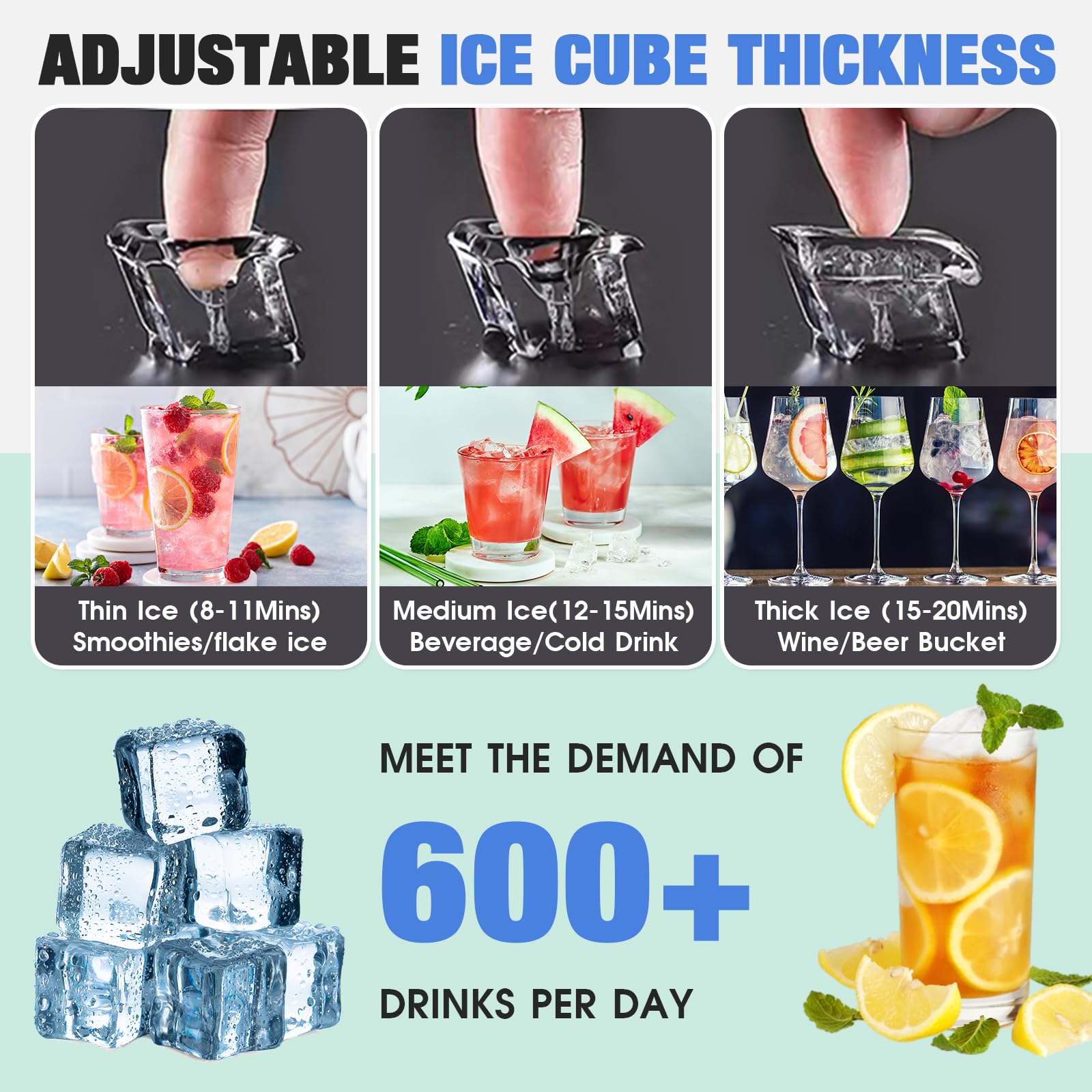 Commercial Ice Maker Machine 100Lbs/24H with 33Lbs Storage Bin - Fast 5-Minute 45Pcs Clear Ice Cubes - 2-Way Water Fill - Under Counter or Freestanding for Home, Bars, Restaurants & Offices (DB45)