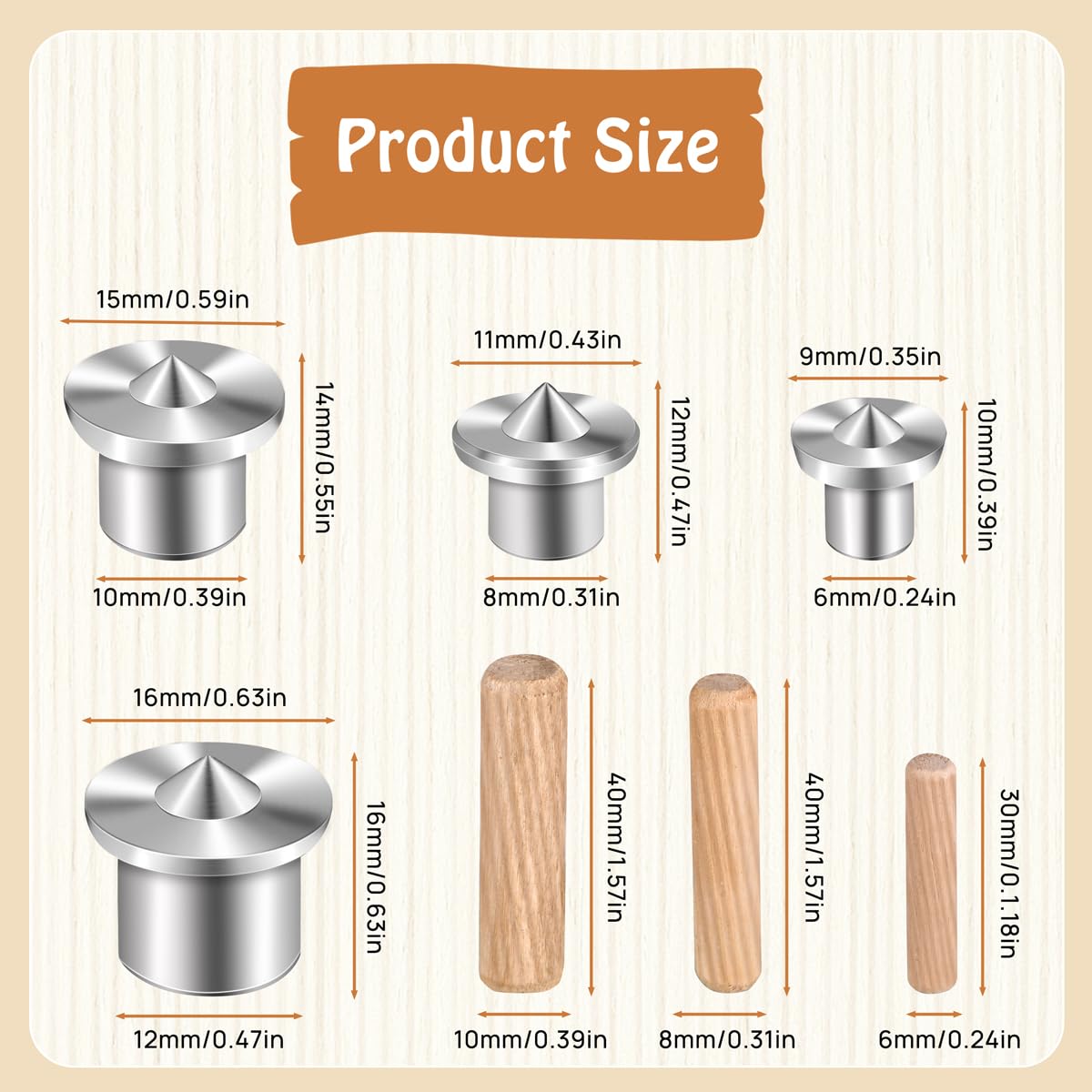 99-Piece Woodworking Dowel Pin Set - 24 Dowel Centering Pins (6/8/10/12mm) & 75 Wood Dowel Pins (6/8/10mm) - Premium Dowel and Tenon Center Transfer Plugs for Furniture Making, Cabinetry & DIY Wood Joinery Projects