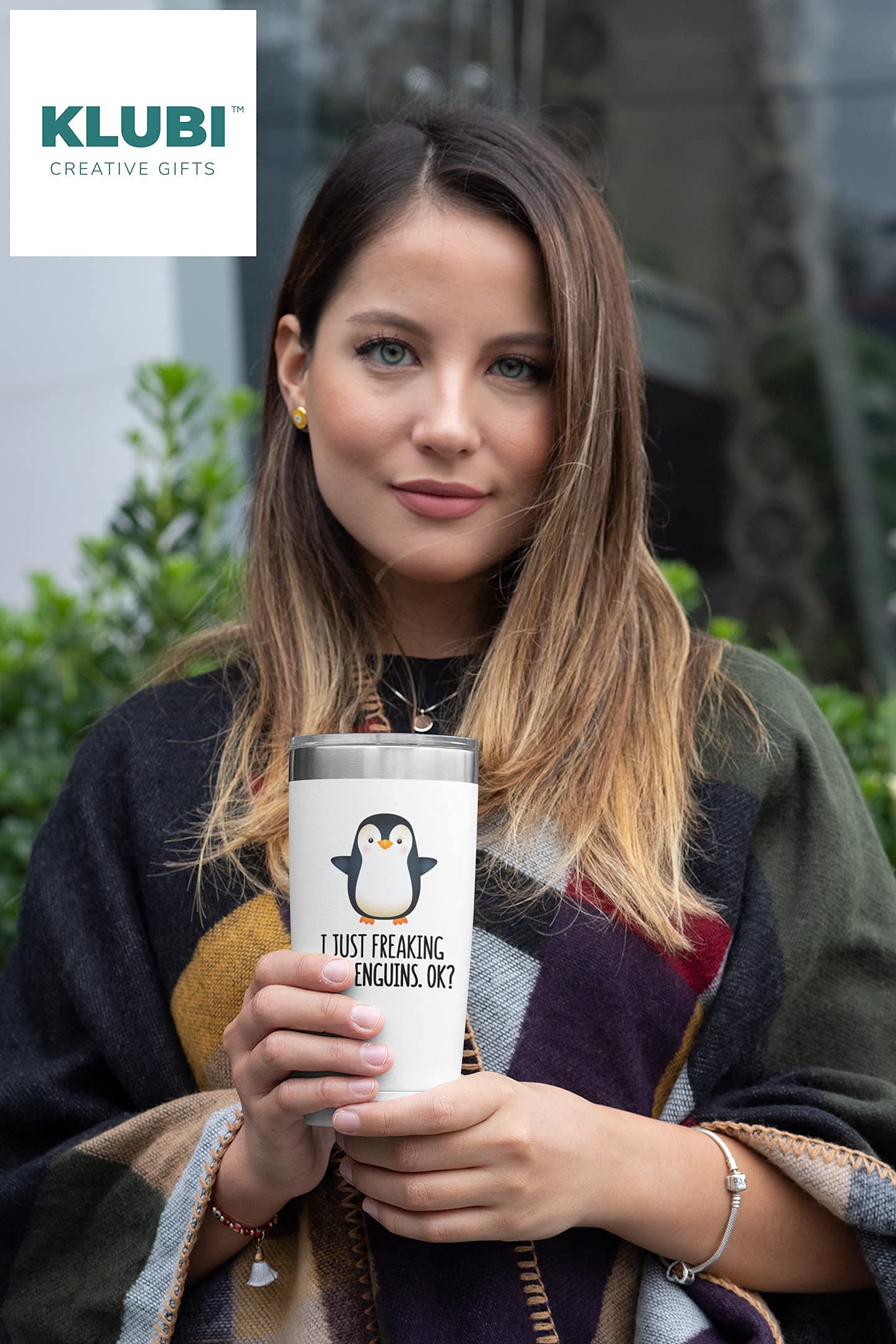 KLUBI 20oz Penguin Tumbler - Cute Penguin-Themed Stainless Steel Travel Mug with Lid & Straw | Perfect Christmas Gift for Women, Teachers, Penguin Lovers | Great for Office, Home, Travel & Holiday Gifting
