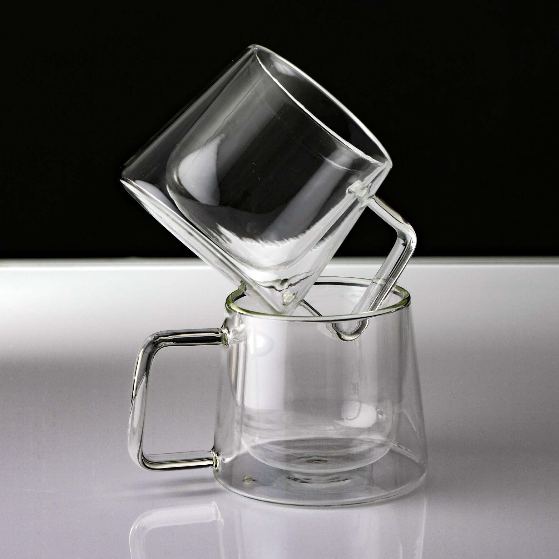Premium Double Walled Insulated Glass Coffee Mug with Handle - Set of 2 (8.5oz) - Perfect for Hot & Cold Beverages at Home, Office or Outdoor Camping