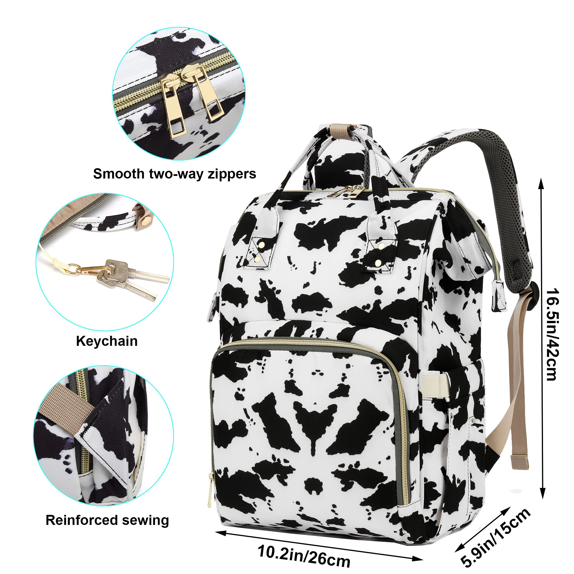 Waterproof Cow Print Diaper Backpack for Baby Girls & Moms - Large Capacity Nappy Bag for Travel, Hospital Visits & Daily Baby Essentials