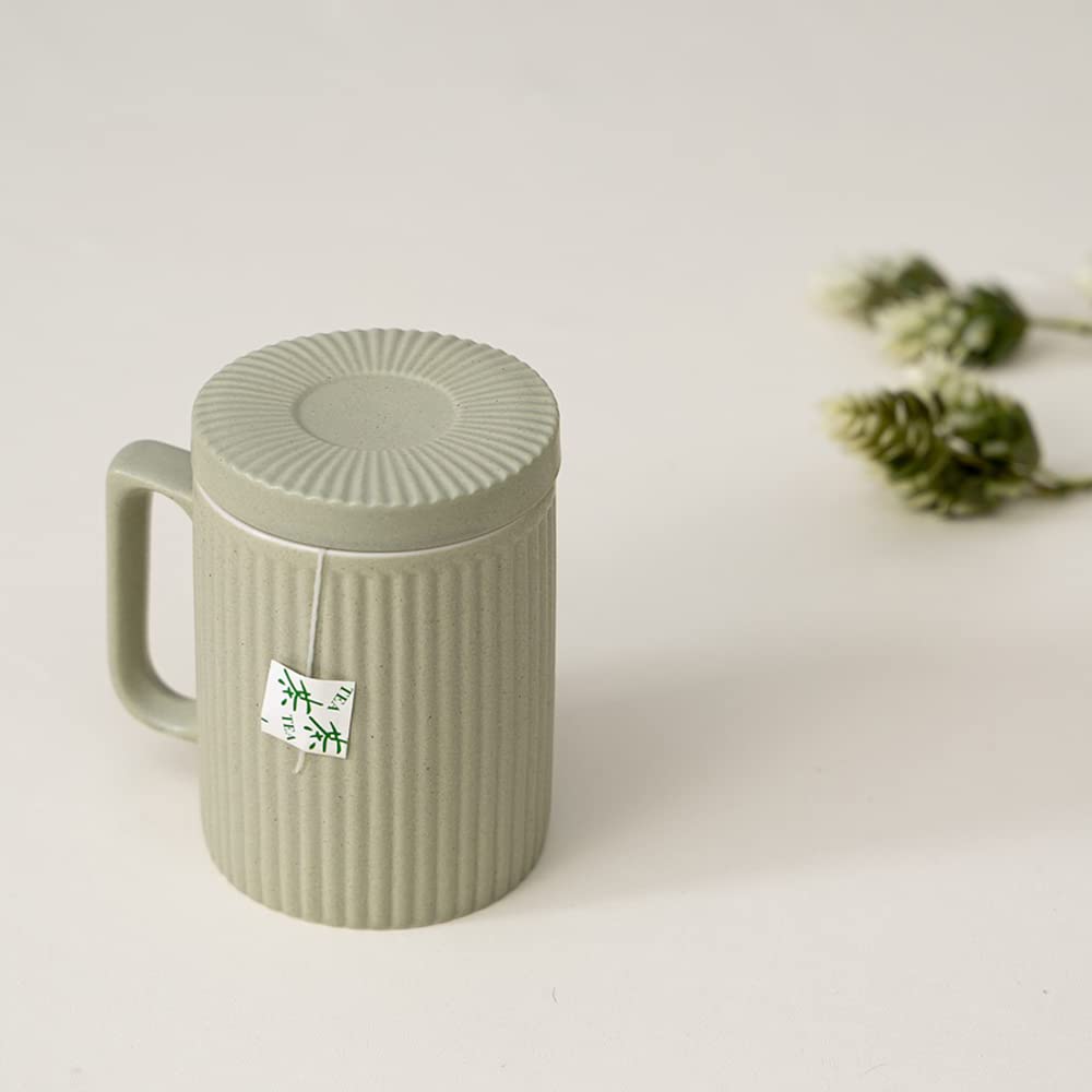 12oz Insulated Coffee Mug with Lid & Saucer - Leak-Proof Travel Tea Cup, Microwave & Dishwasher Safe, BPA-Free - Perfect for Office, Home, Camping (Green)