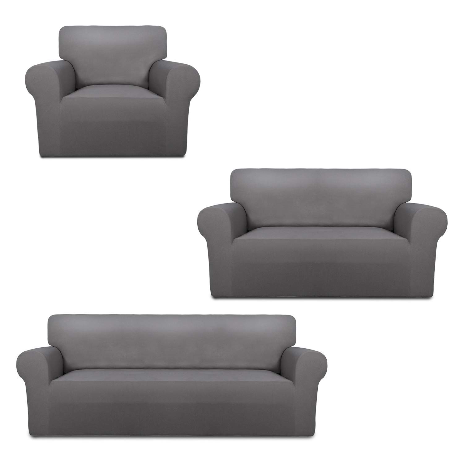 PureFit Fleece Sofa Slipcover Set - Light Gray Stretchable Couch Cover for Living Room, Bedroom & Office - Soft & Cozy Furniture Protector