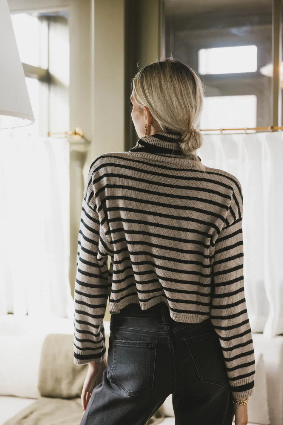 Miya Striped Turtleneck Sweater for Women - Soft Knit Winter Pullover, Cozy Casual & Office Wear - Perfect for Fall, Winter & Holiday Outfits
