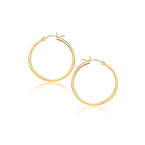 14K Yellow Gold Polished Hoop Earrings - 40mm Classic Round Hinged Earrings for Women | Perfect for Everyday Wear, Parties & Special Occasions