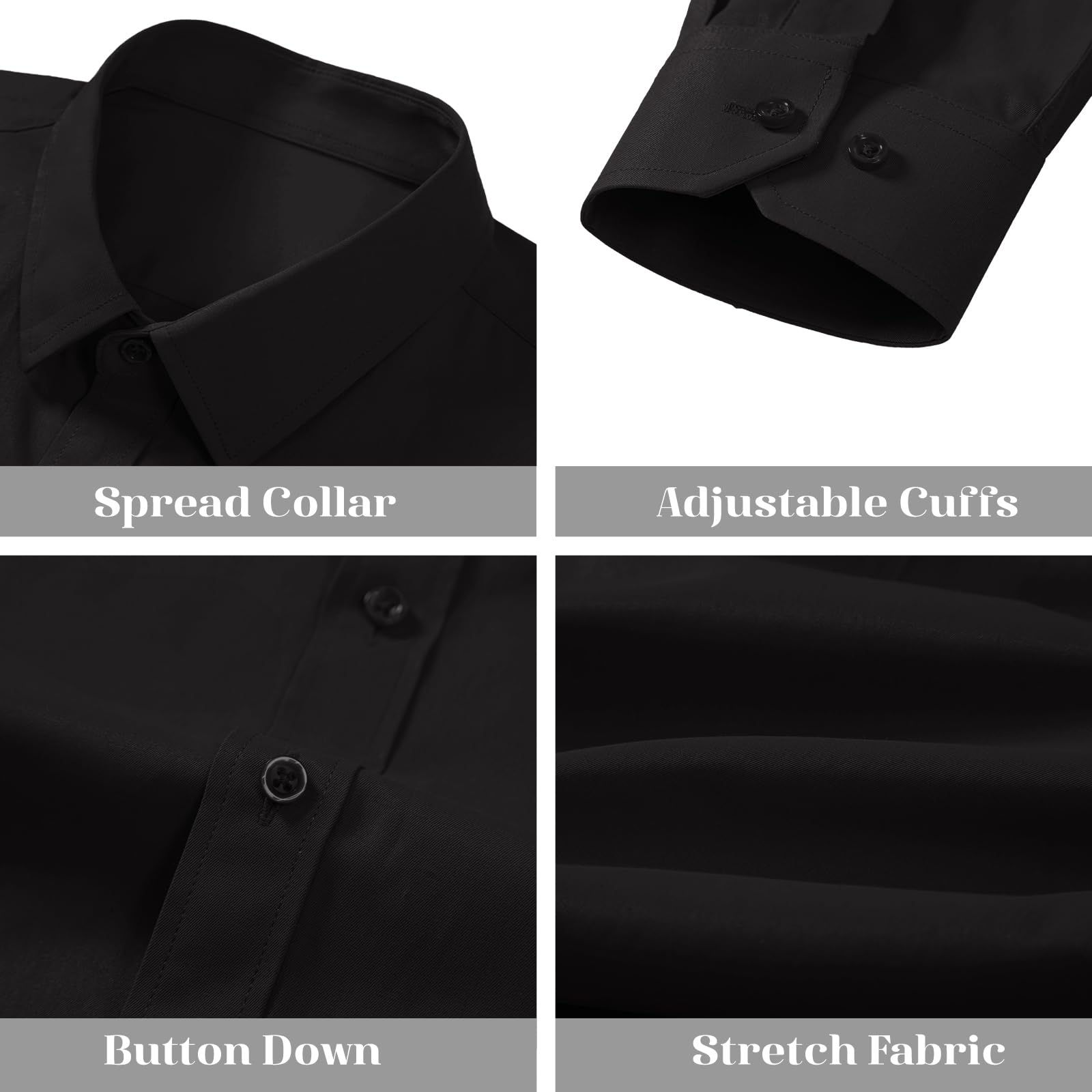 BEILU Men's Slim Fit Stretch Dress Shirts - Formal Long Sleeve Button Down Shirts for Business, Office & Special Occasions