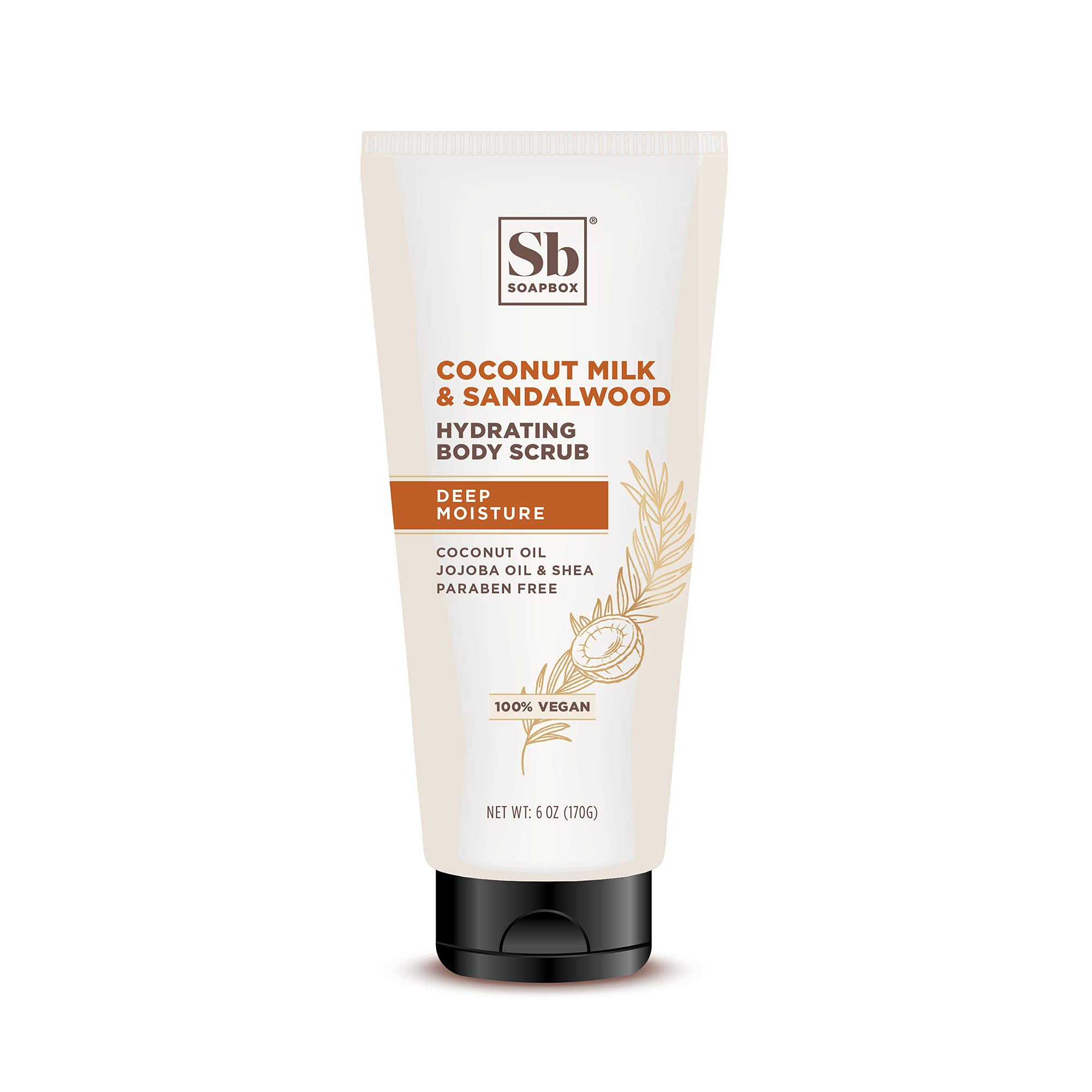 Soapbox Gentle Exfoliating Body Scrub with Coconut Milk & Sandalwood - 6oz Moisturizing Body Scrub for Smooth Skin - Infused with Coconut Oil & Aloe Vera - Perfect for Dry Skin & Post-Shower Hydration