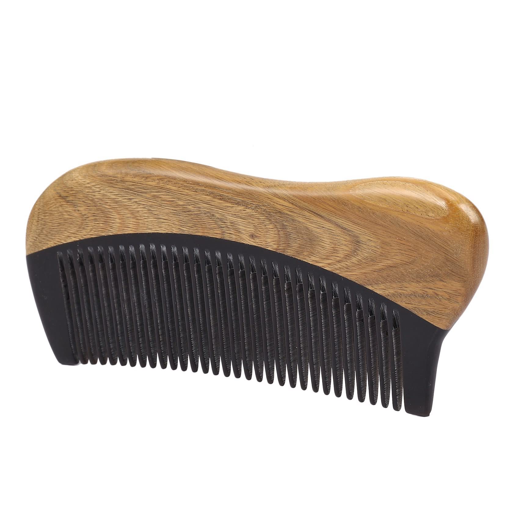 Censous 5X Natural Green Sandalwood Hair Comb - Anti-Static Wooden Fine Tooth Comb for Smooth Detangling & Scalp Massage (Black Horn, Green Sandalwood) - Perfect for Daily Hair Care, Styling & Relaxation
