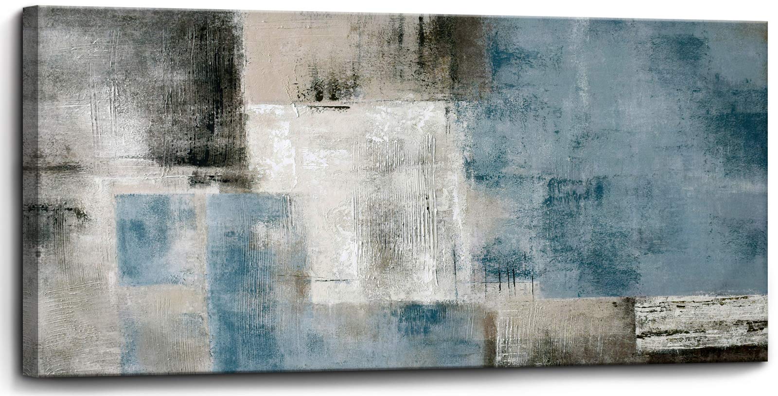 Blue Abstract Wall Art - Hand Painted Oil Painting on Canvas, Framed 30x60 Inches, Large Modern Colorful Artwork for Living Room, Bedroom, Office, Hotel & Dining Room - Perfect for Home Decor & Interior Design