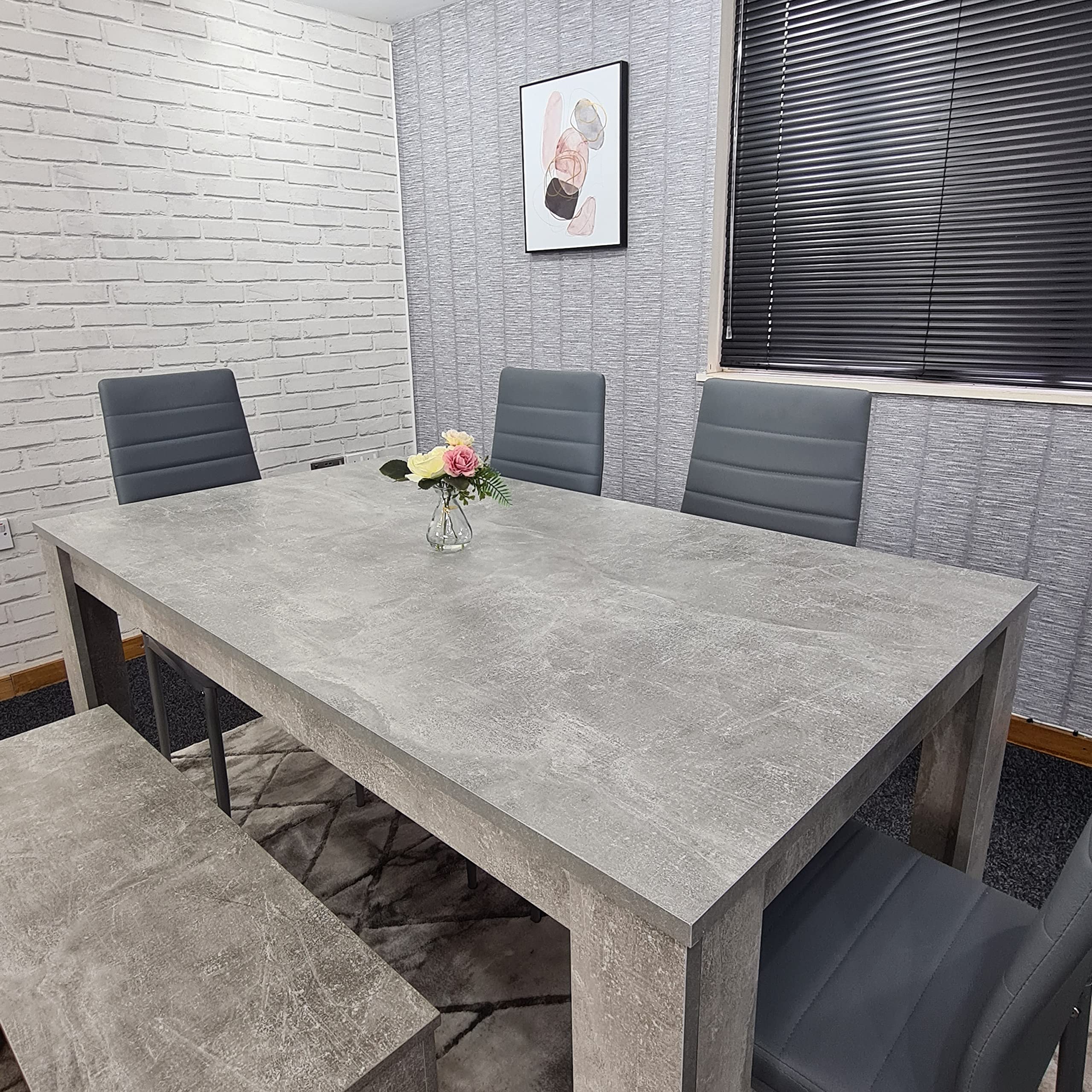 Stylish Grey 5-Piece Dining Set with Table, 4 Chairs & Bench - Modern Kitchen Furniture for Small Spaces | Perfect for Breakfast Nook, Apartment Dining or Cozy Family Meals