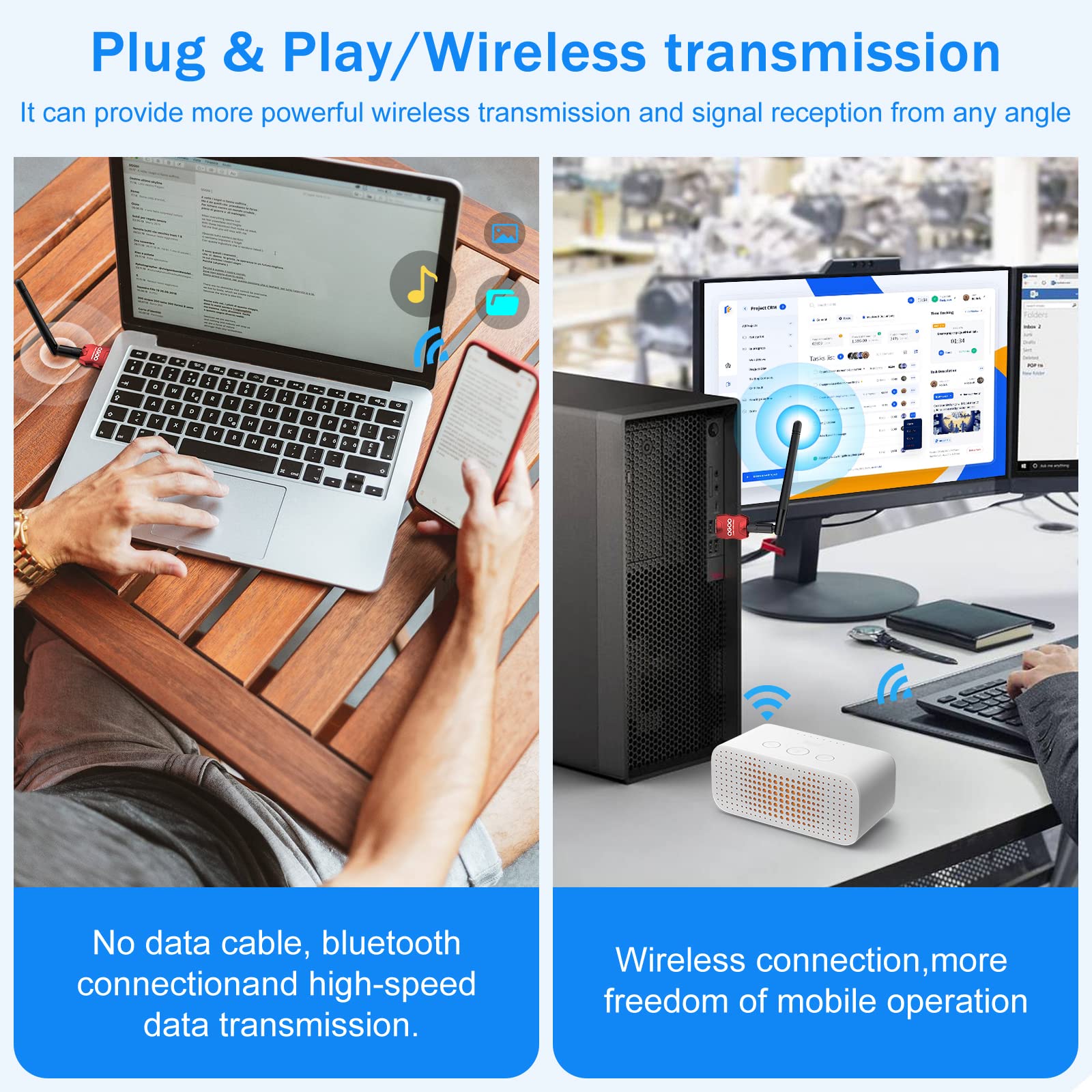 Wireless Bluetooth 5.3 USB Adapter for PC - Fast Data Transfer with EDR Technology, Compatible with Windows 10/8.1/8/7 - Works with Speakers, Keyboards, Headphones & More (Flame Red) - Perfect for Home Office, Gaming & Music Streaming