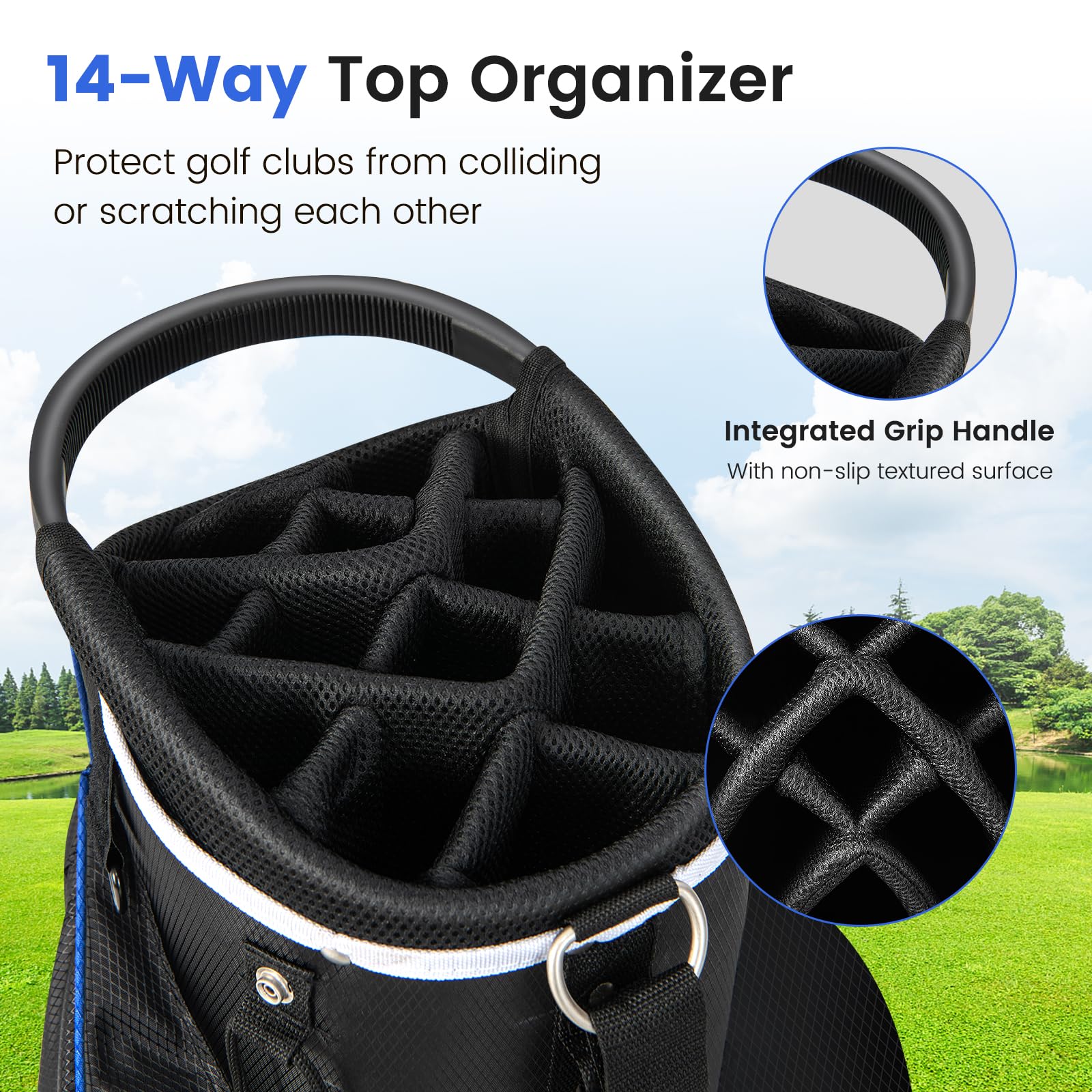 **Tangkula 14-Way Top Divider Golf Cart Bag - Lightweight Golf Club Bag with 9 Pockets, Cooler Compartment, Umbrella Holder & Rain Hood - Dual Strap for Men & Women - Perfect for Golf Courses & Travel**