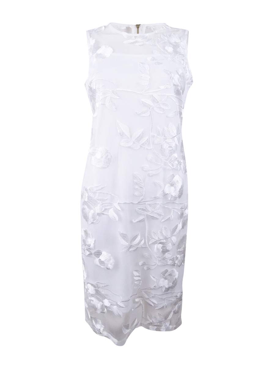 Calvin Klein Women's Petite Sleeveless Lace Sheath Dress with Illusion Neckline - Perfect for Cocktail Parties, Weddings & Formal Events