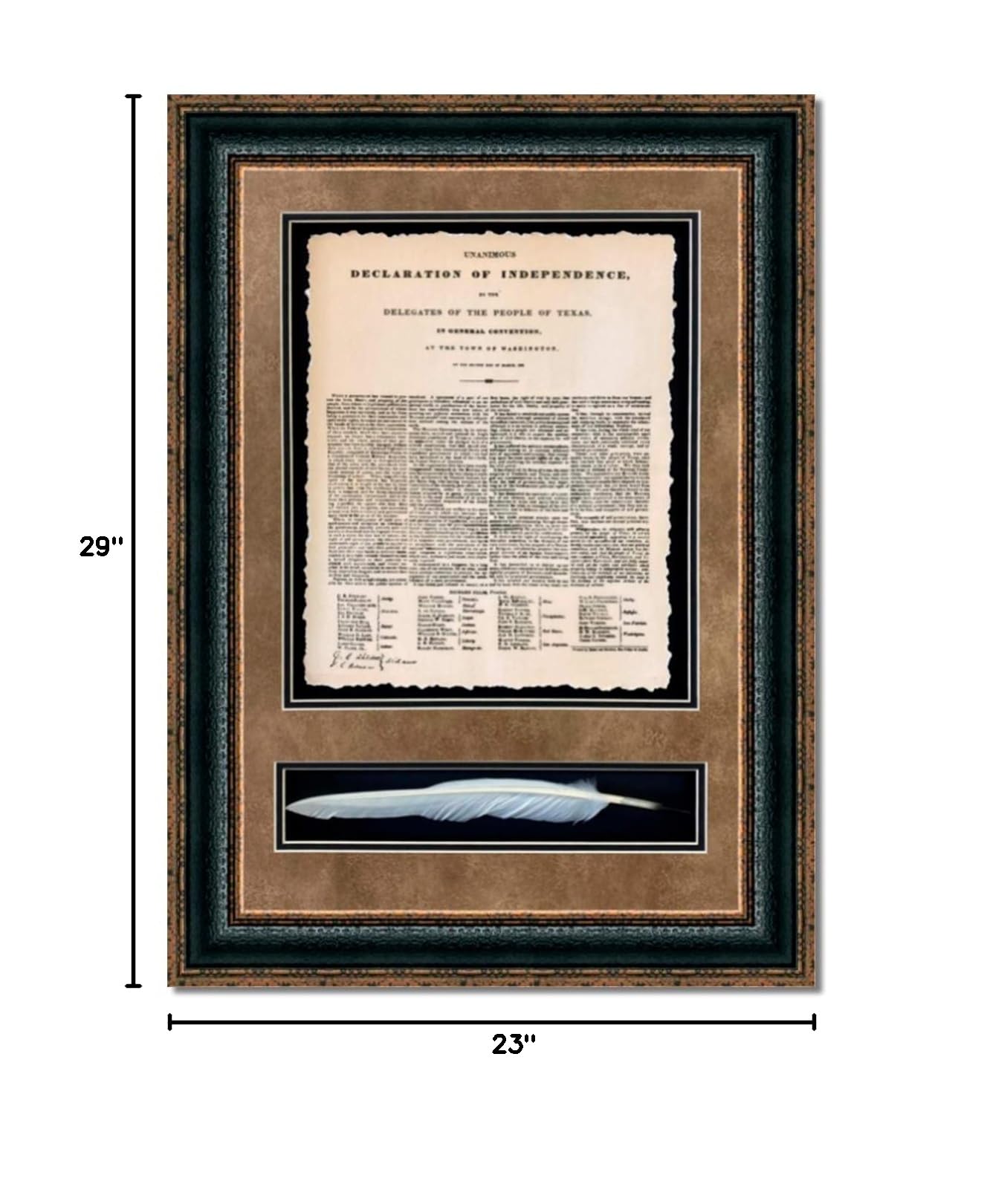 Texas Declaration of Independence with Quill - Custom Framed Historic Document on Archival Paper, Fade-Resistant Ultra Chrome Ink - 29L x 23W - Perfect for Home Office Decor, Classroom Display & Texas History Enthusiasts
