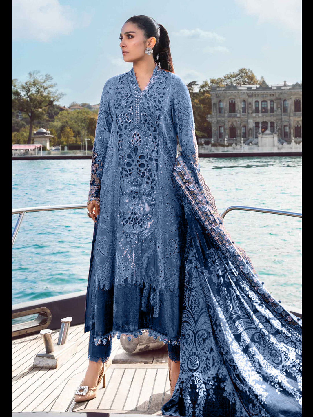 Elegant Blue Designer Semi-Stitched Pant Suit with Exquisite Embroidery - Perfect for Weddings, Parties & Special Occasions