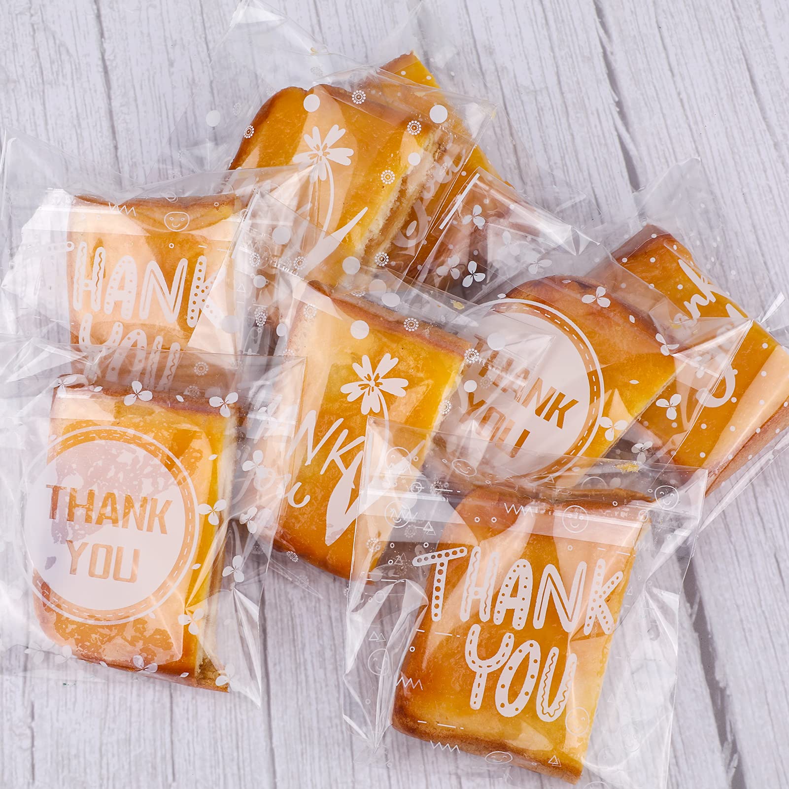 100-Pack Self-Adhesive Thank You Cookie Bags - 5.9×7 Inch Plastic Treat Bags for Candy, Sweets & Biscuits | Perfect for Birthday Party Favors, Wedding Favors & Gift Packaging | Reusable Cellophane Goodie Bags for Desserts & Snacks