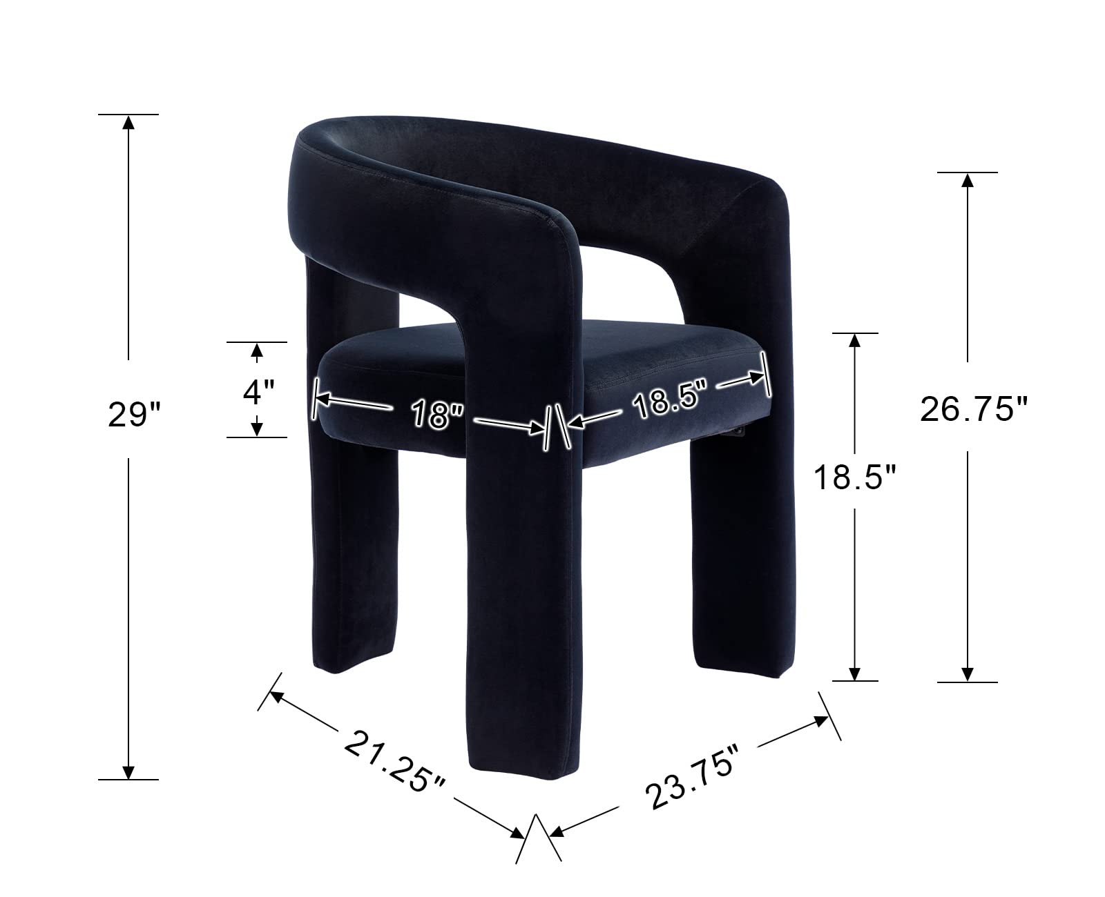 Modern Black Velvet Upholstered Barrel Dining Chairs Set of 2 - Arm Accent Side Chairs for Living Room, Kitchen & Makeup Vanity - Comfortable Seating for Dining, Entertaining & Home Decor