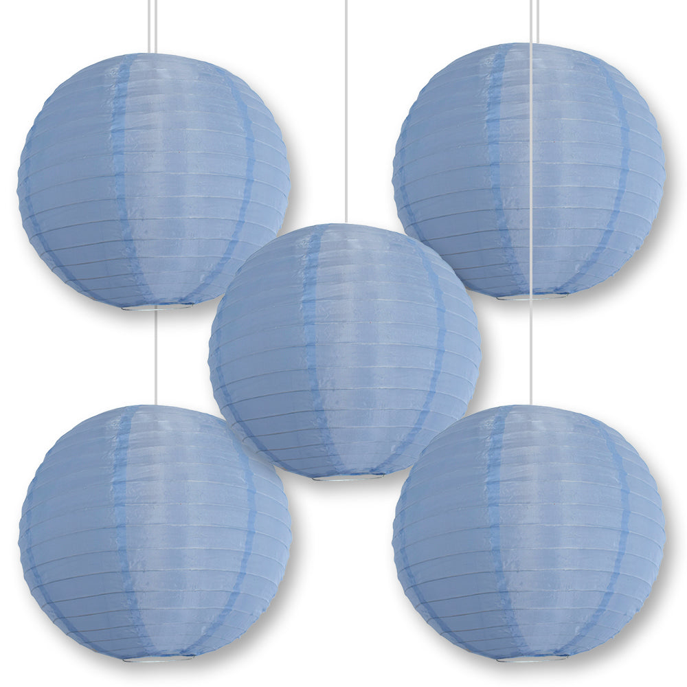 5-Pack Serenity Blue Shimmering Nylon Lanterns - Even Ribbing, Durable Hanging Decorations for Weddings, Parties & Outdoor Events