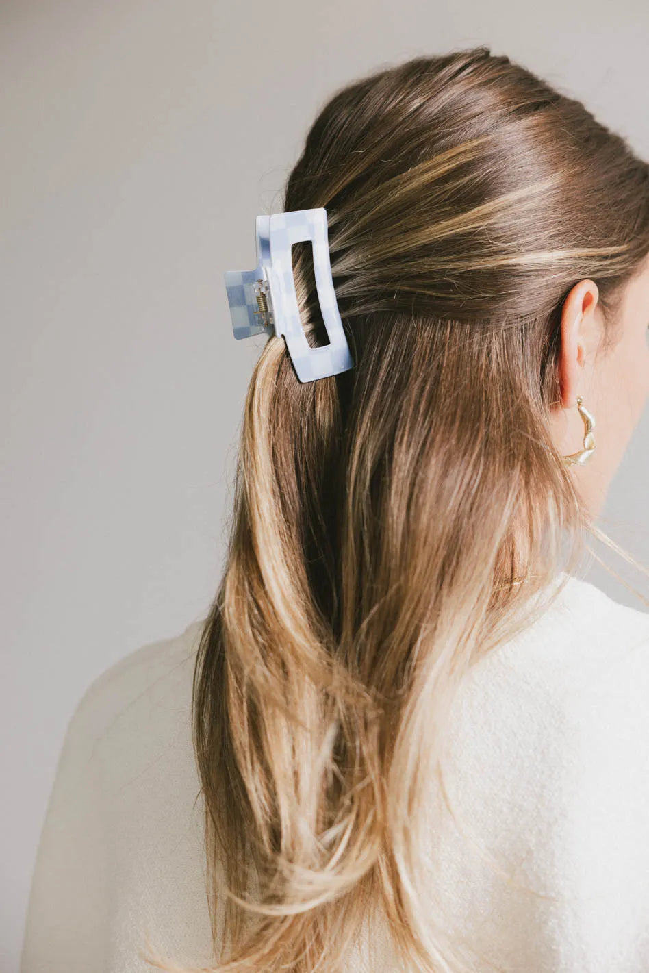 Medium Cutout Claw Clip in Blue Checker - Hair Accessory for Women | Perfect for Ponytails, Buns & Half-Up Styles | Trendy Hair Claw for Everyday Wear