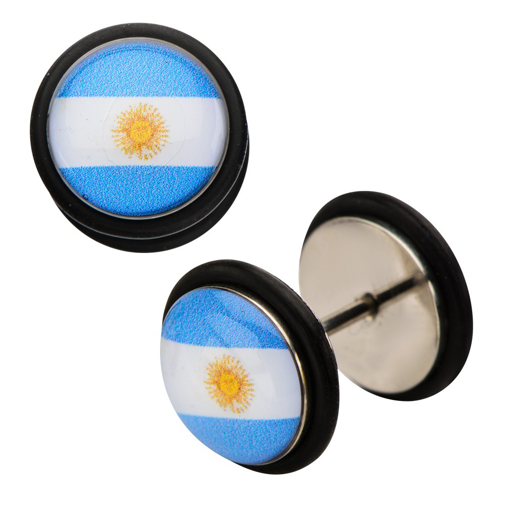 Argentina Stainless Steel Fake Plug Earrings - Inox World Cup Style - Perfect for Parties, Concerts & Festival Fashion