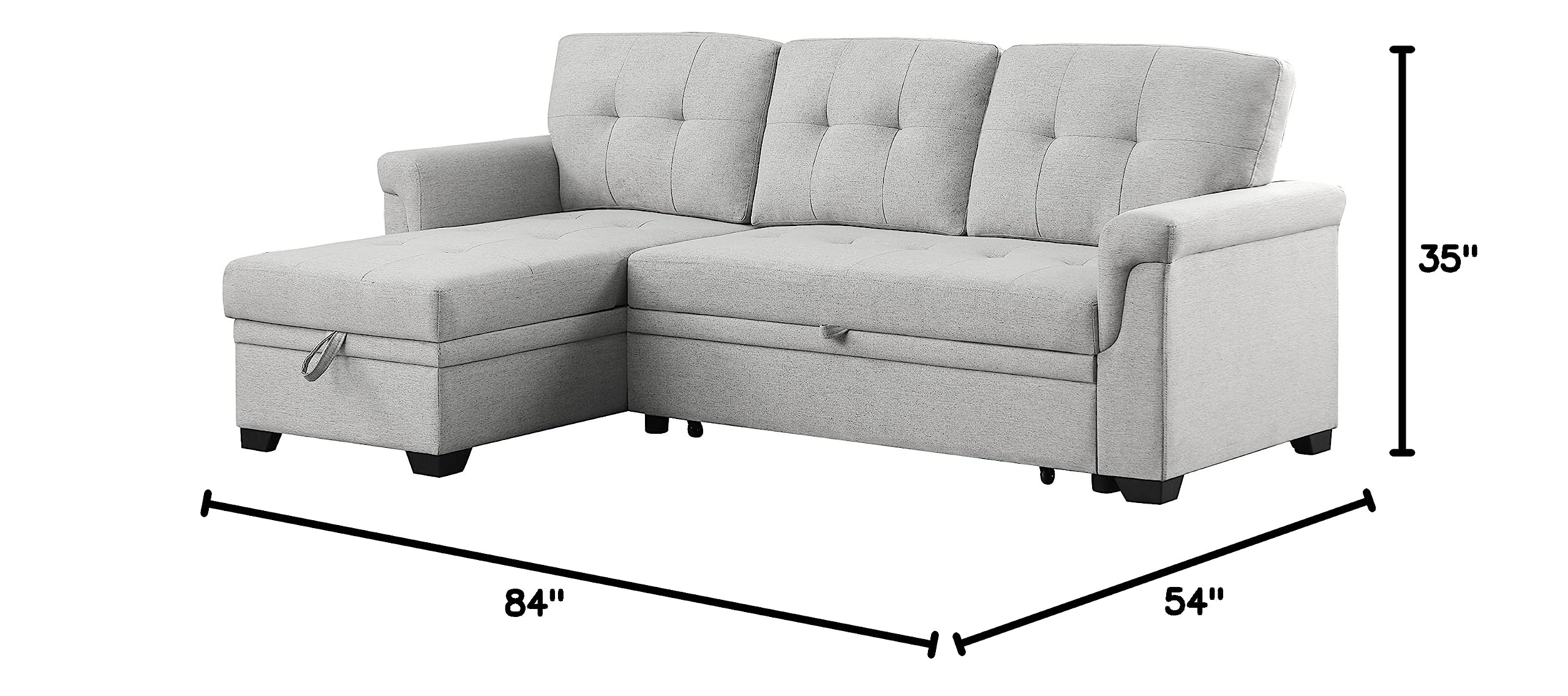Lilola Home Destiny Light Gray Linen Reversible Sleeper Sectional Sofa with Storage Chaise - Modern Convertible Couch Bed for Small Spaces, Living Room, Apartment & Guest Room