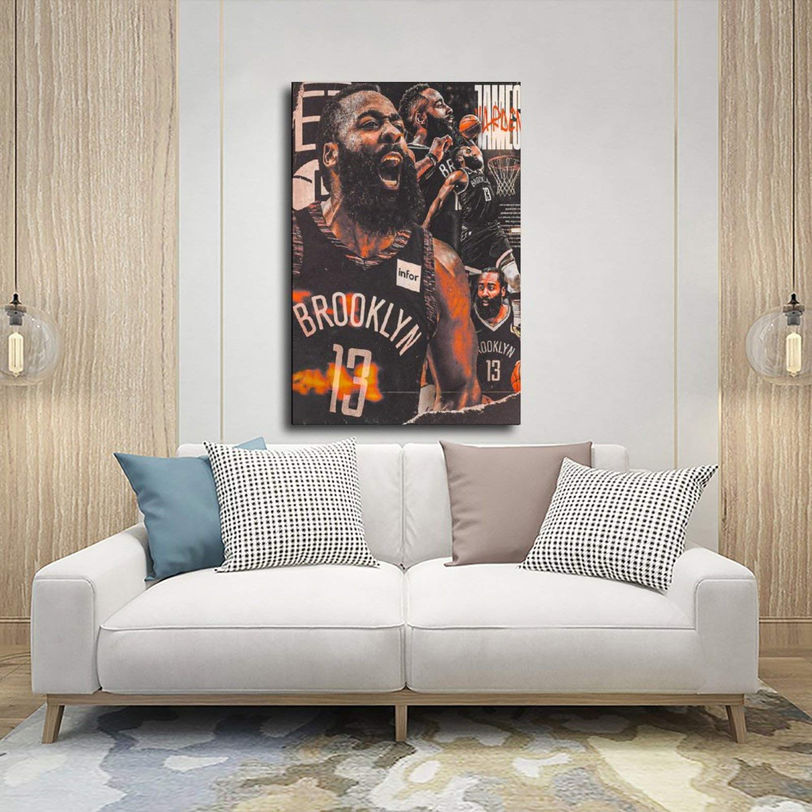 James Harden Brooklyn Nets Basketball Poster - 12x18 Inch (30x45cm) Canvas Wall Art, Photo Print Painting for Home, Living Room, Office & Man Cave Decor - Perfect Gift for NBA Fans & Sports Enthusiasts