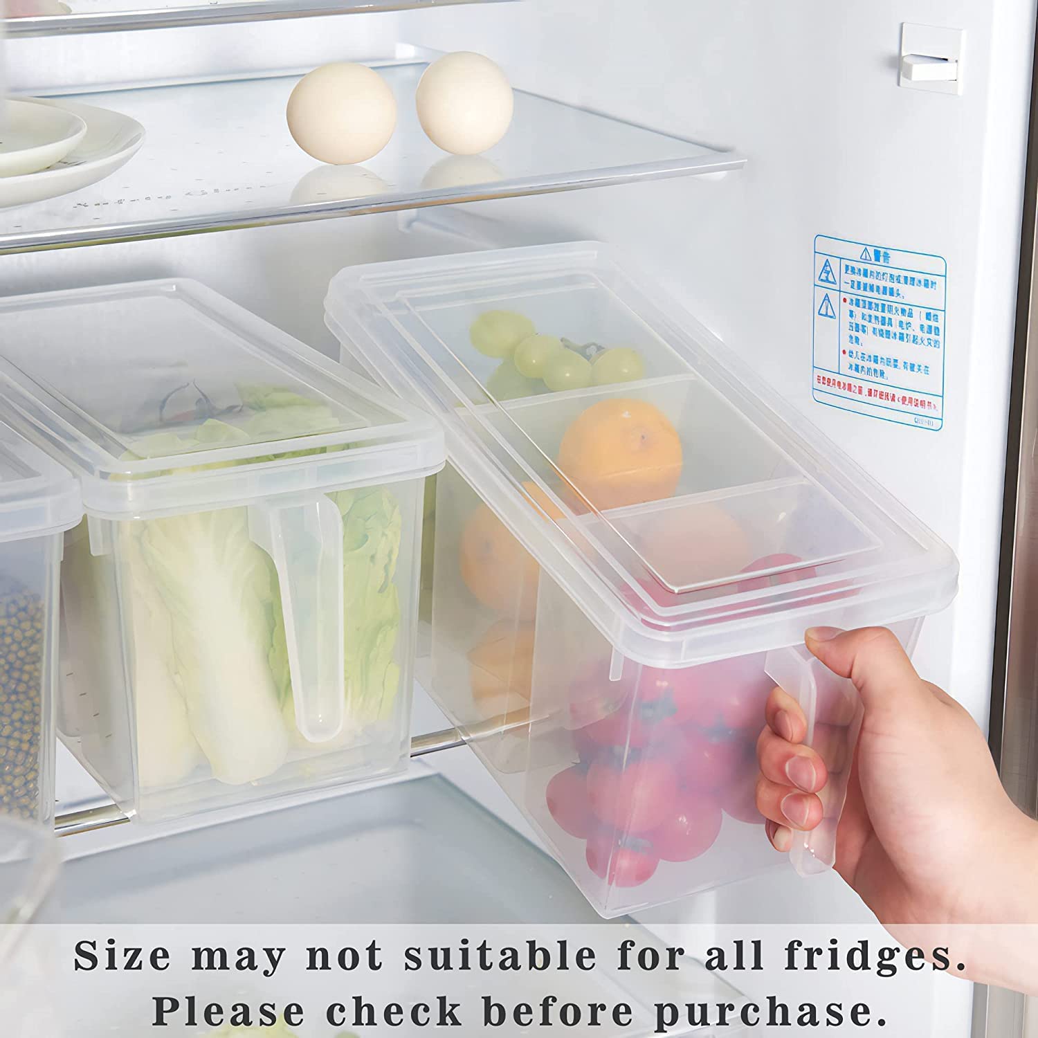 Space Saving Fridge Storage Box with Lid and 3 Bins - 5L Transparent Plastic Refrigerator Organizer for Fruits, Vegetables & Leftovers - Kitchen Storage Container Set (Pack of 1) - Perfect for Small Apartments & Organized Kitchens